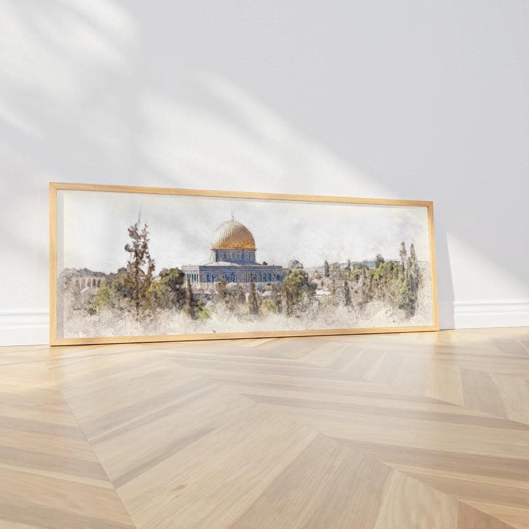Limited Edition Palestine Wall Art: Qubbat Sakhra Mosque amid olive and cypress trees