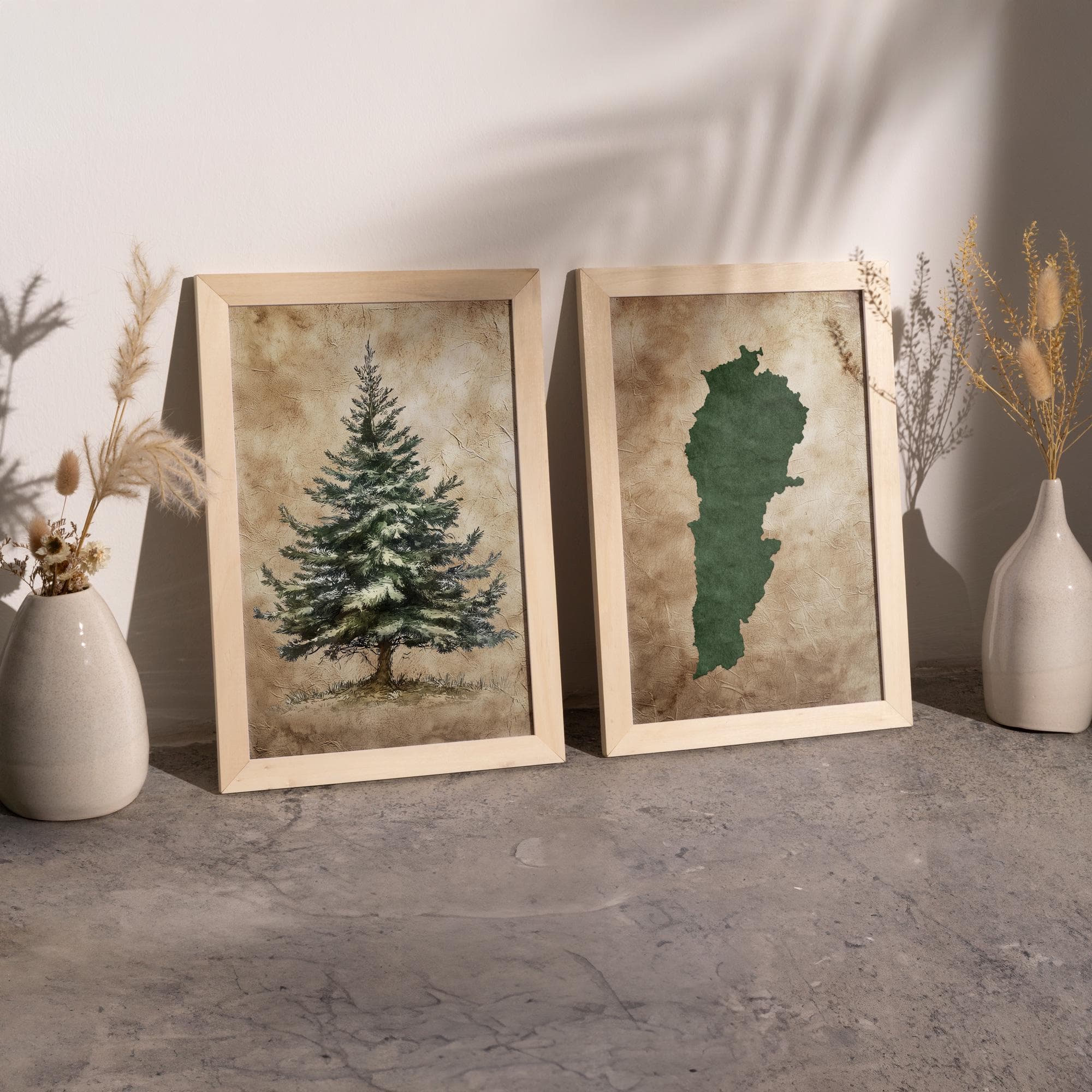 Arab Wall Art: Cedar Tree & Map of Lebanon | Vintage Lebanese Home Decor