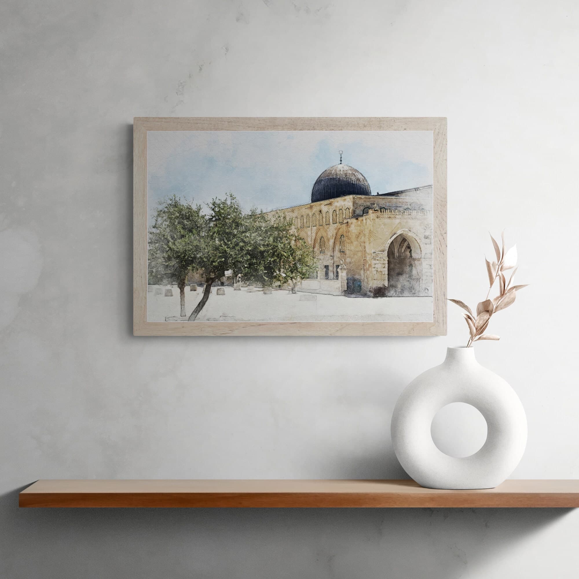 Islamic wall art depicting Al Aqsa Mosque in vibrant colors.