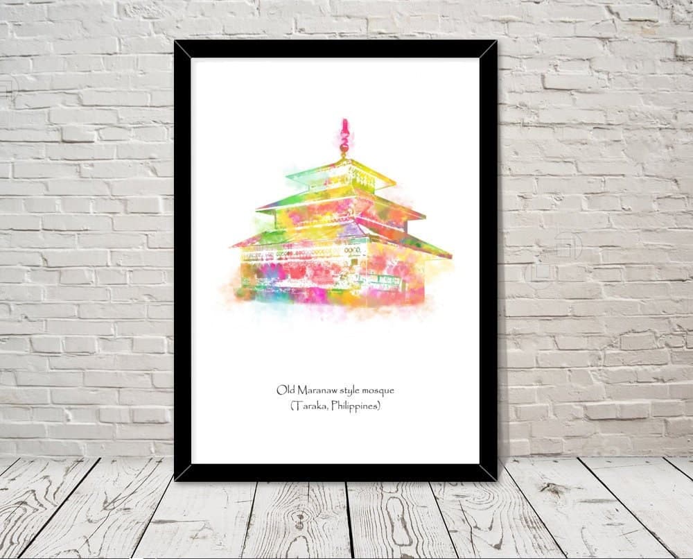 Philippines Old Maranaw style mosque Islamic art Watercolour illustration Islamic prints islamic wall art islamic gift muslim gift islam art