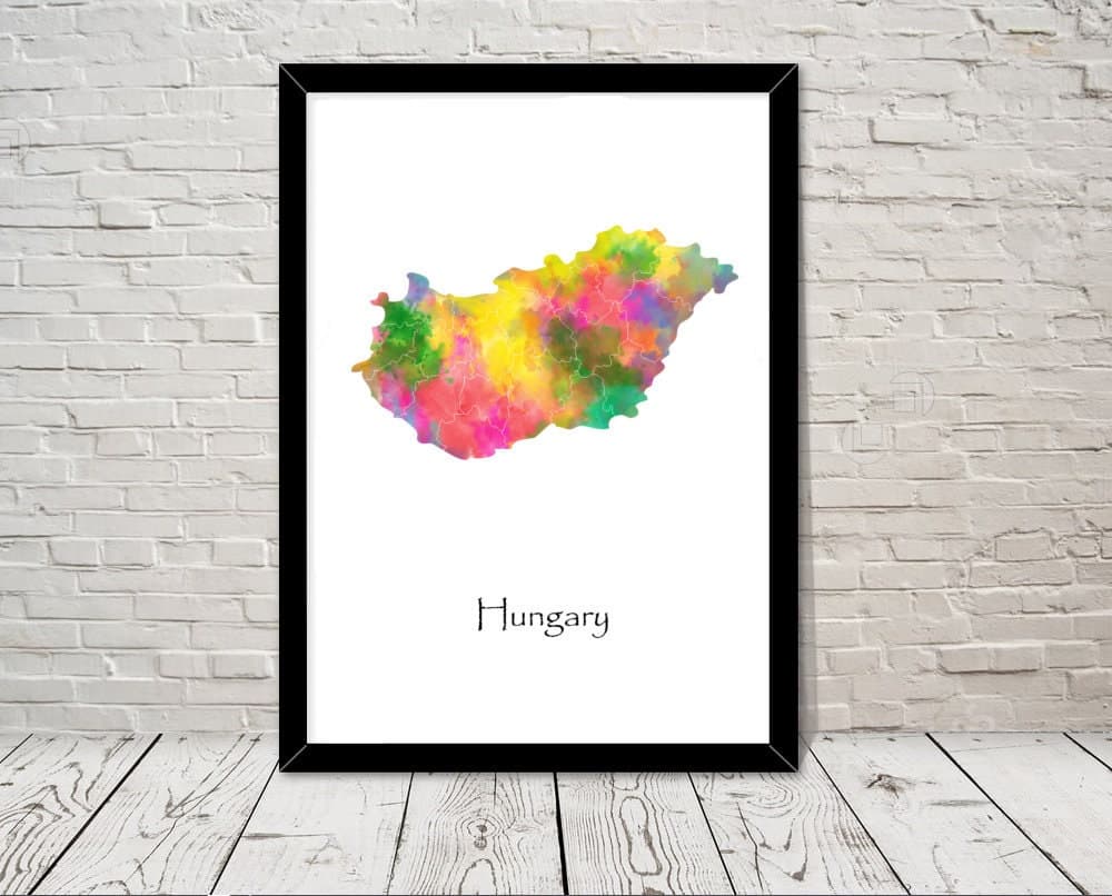 Hungary Print Watercolour illustration Map Hungary Map Art Map Abstract Art Home Decor Giclee Print Office Wall Art Room Art Map Decor