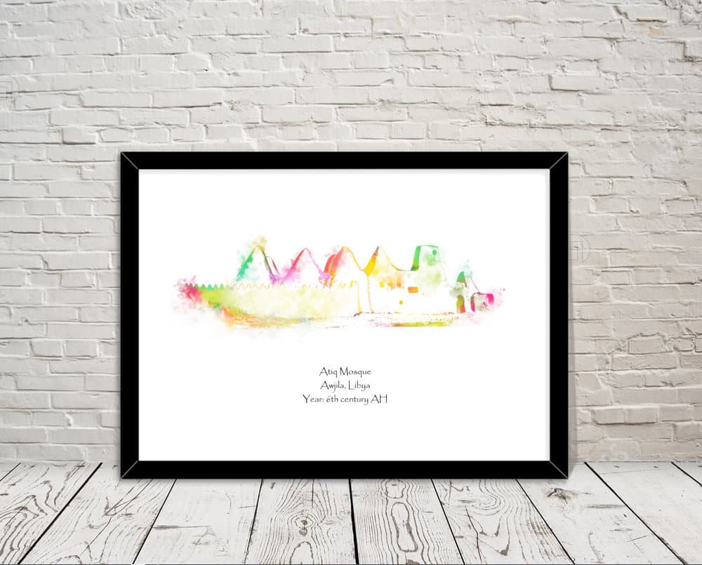 Libya Atiq Mosque Islamic art Watercolour illustration Islamic prints islamic wall art islamic gifts muslim gifts islam art
