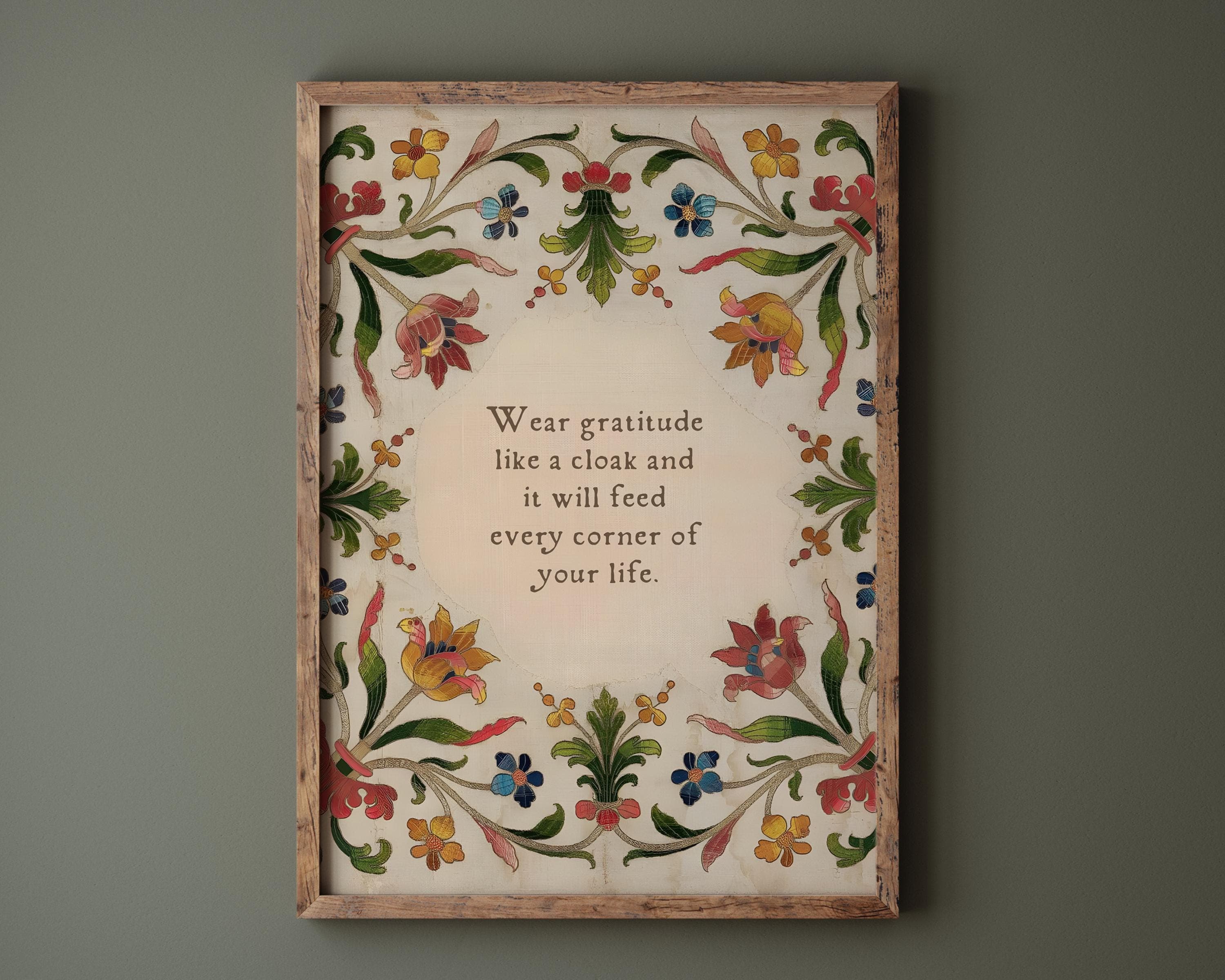 Rumi Quote Print: Vintage Floral Art, Gratitude Poem