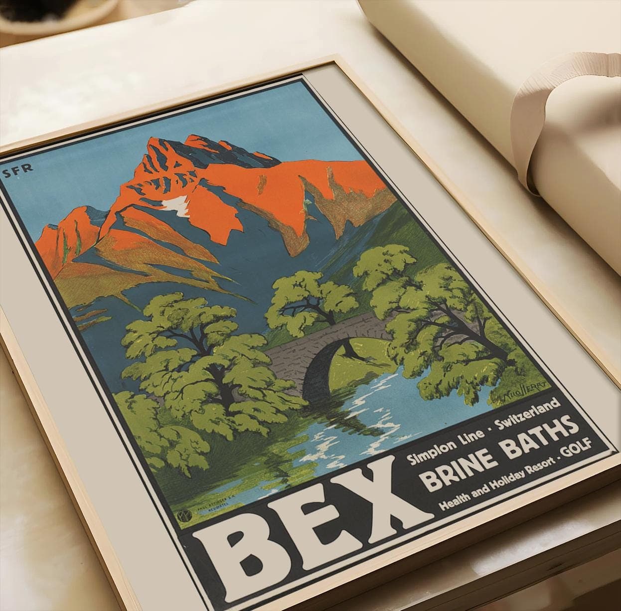 Vintage Swiss Travel Poster: Bex Brine Baths Art Print