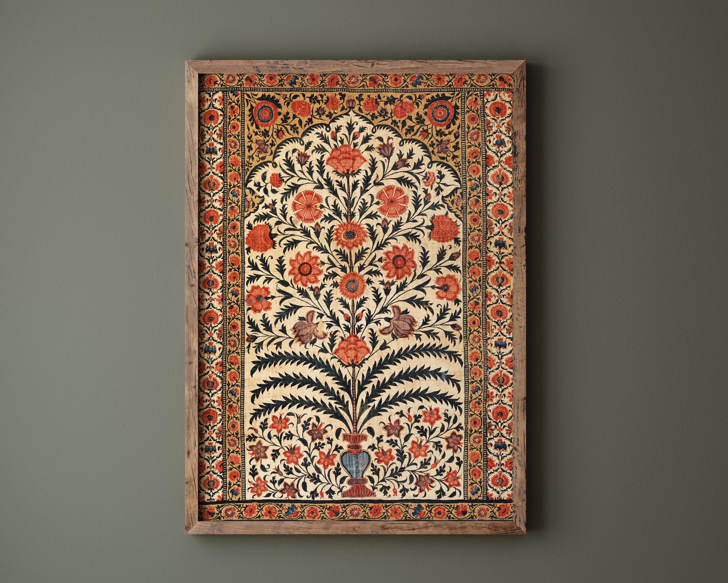 Mughal Floral Art Print: Vintage Indian Textile Wall Decor