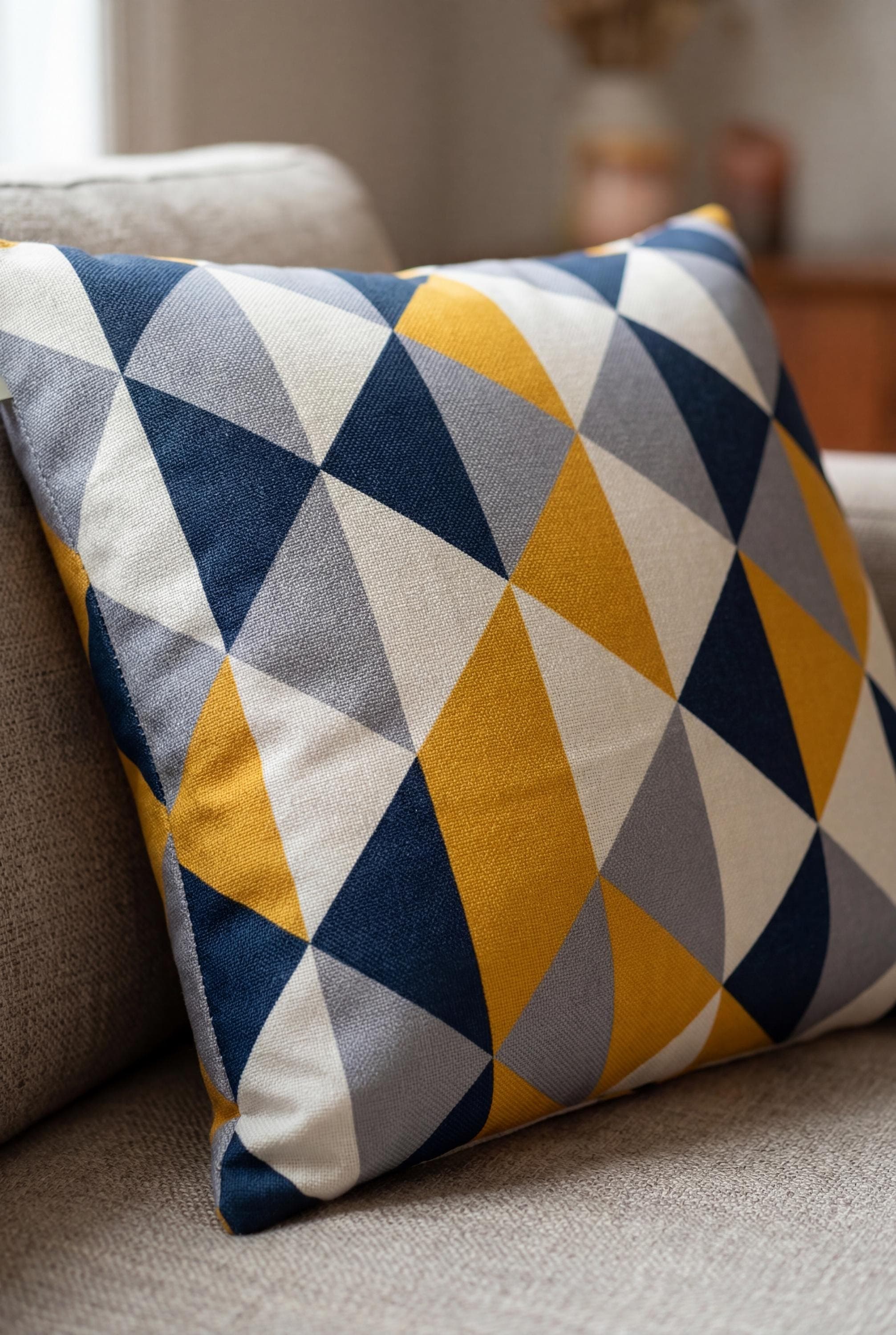 Modern Geometric Cushion Cover Only | Scandinavian Mustard Blue Grey Pillow Cover | Minimalist Throw Cushion Cover - image 4