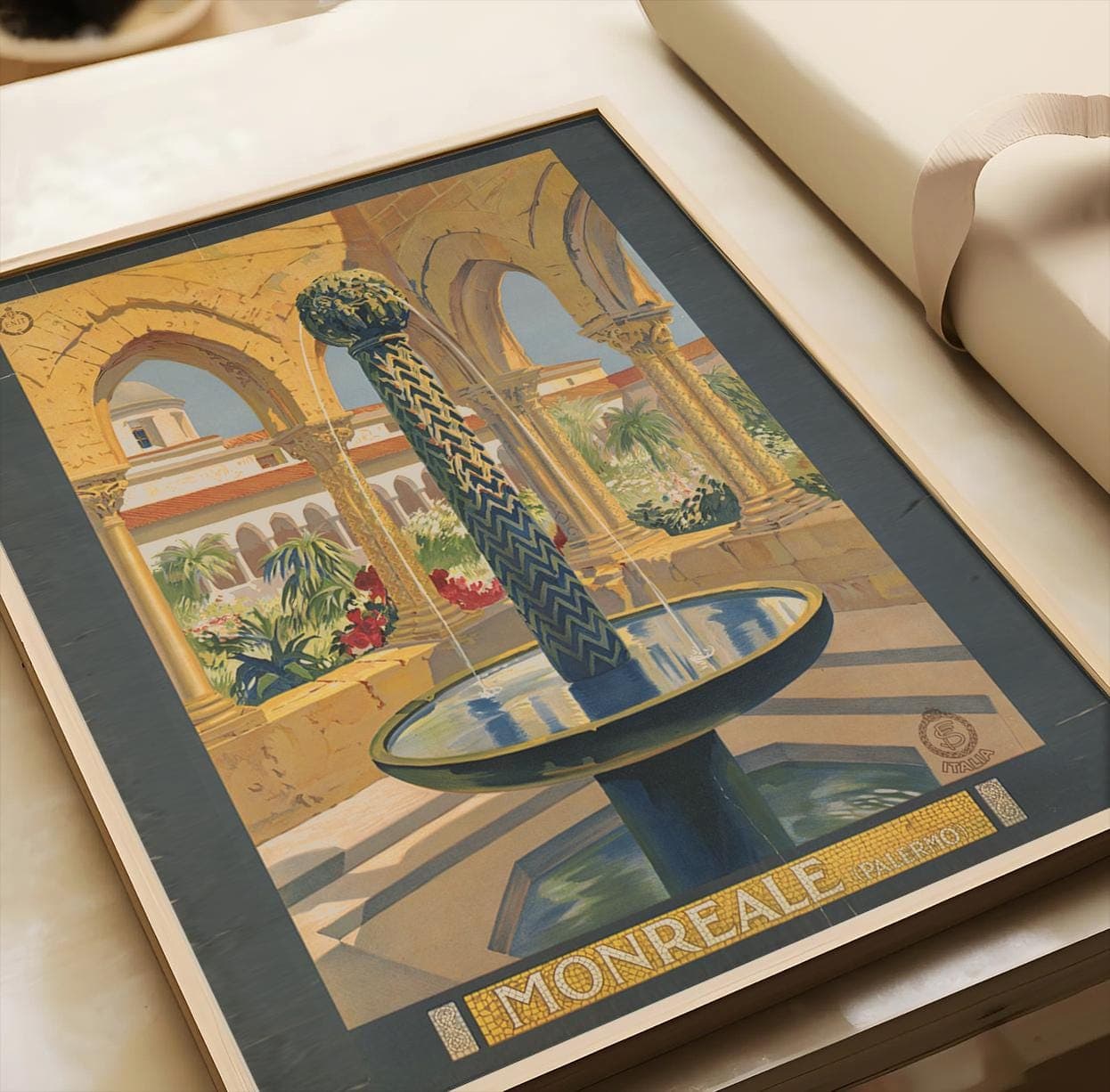 Vintage Monreale Palermo Travel Poster: Italian Architectural Art Print