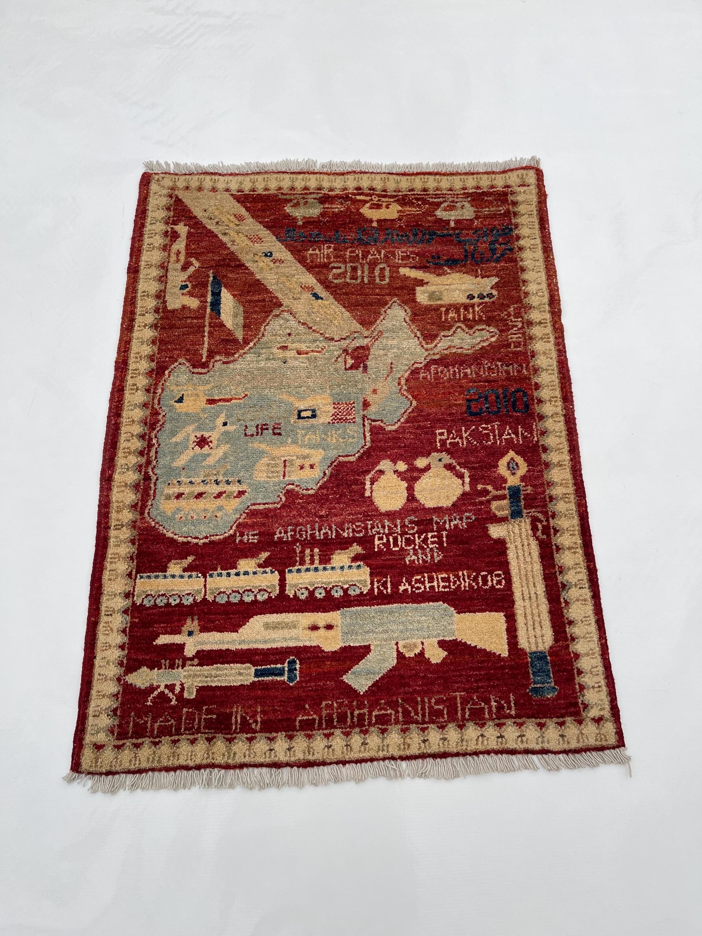 92x68 cm Handmade Afghan war rug wool war rug Chobi wool rug ethnic rug handicrafts #06