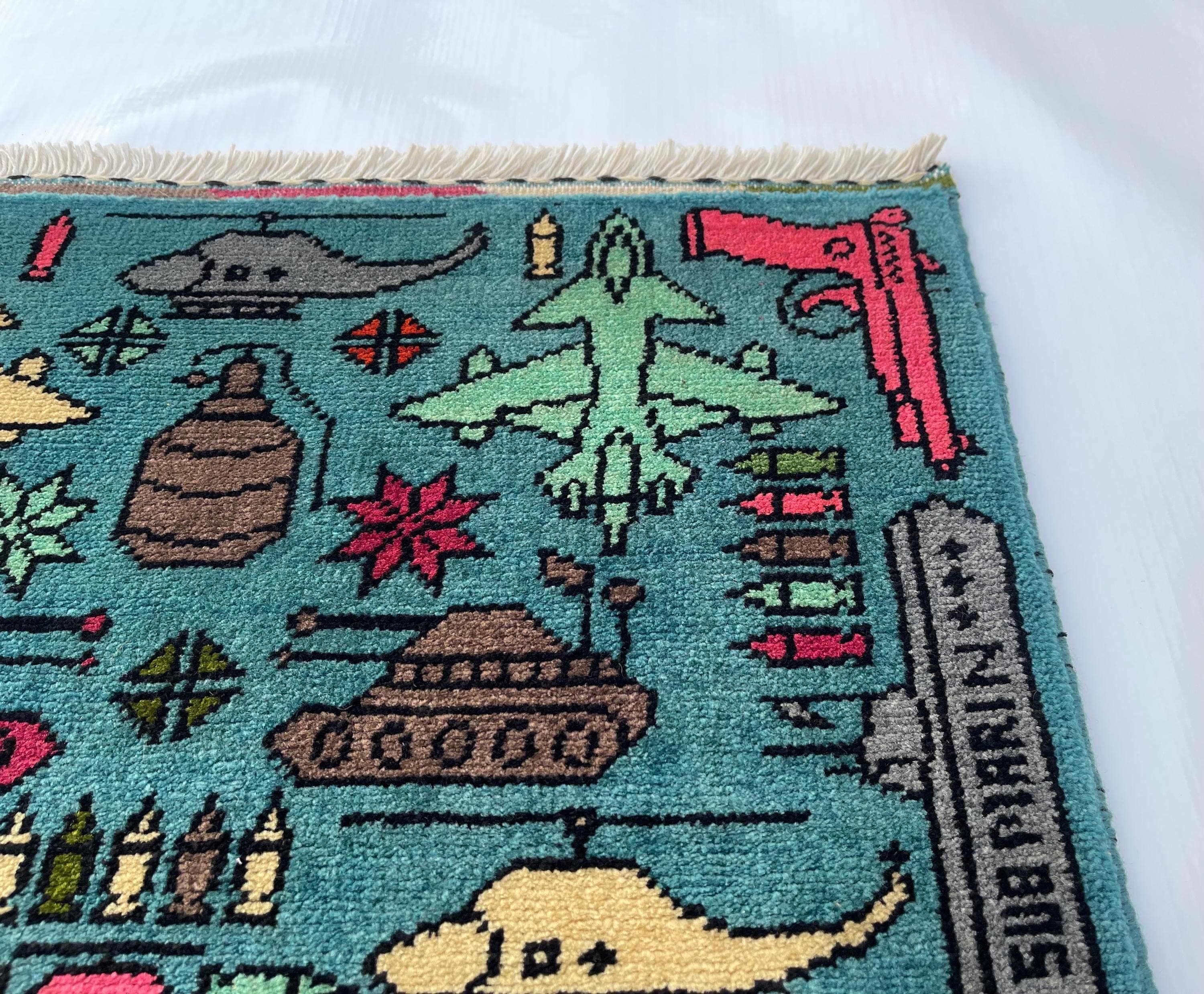 62x59cm war rug wool rug oriental war art mini war rug handicrafts afghan war rug #240 - image 5