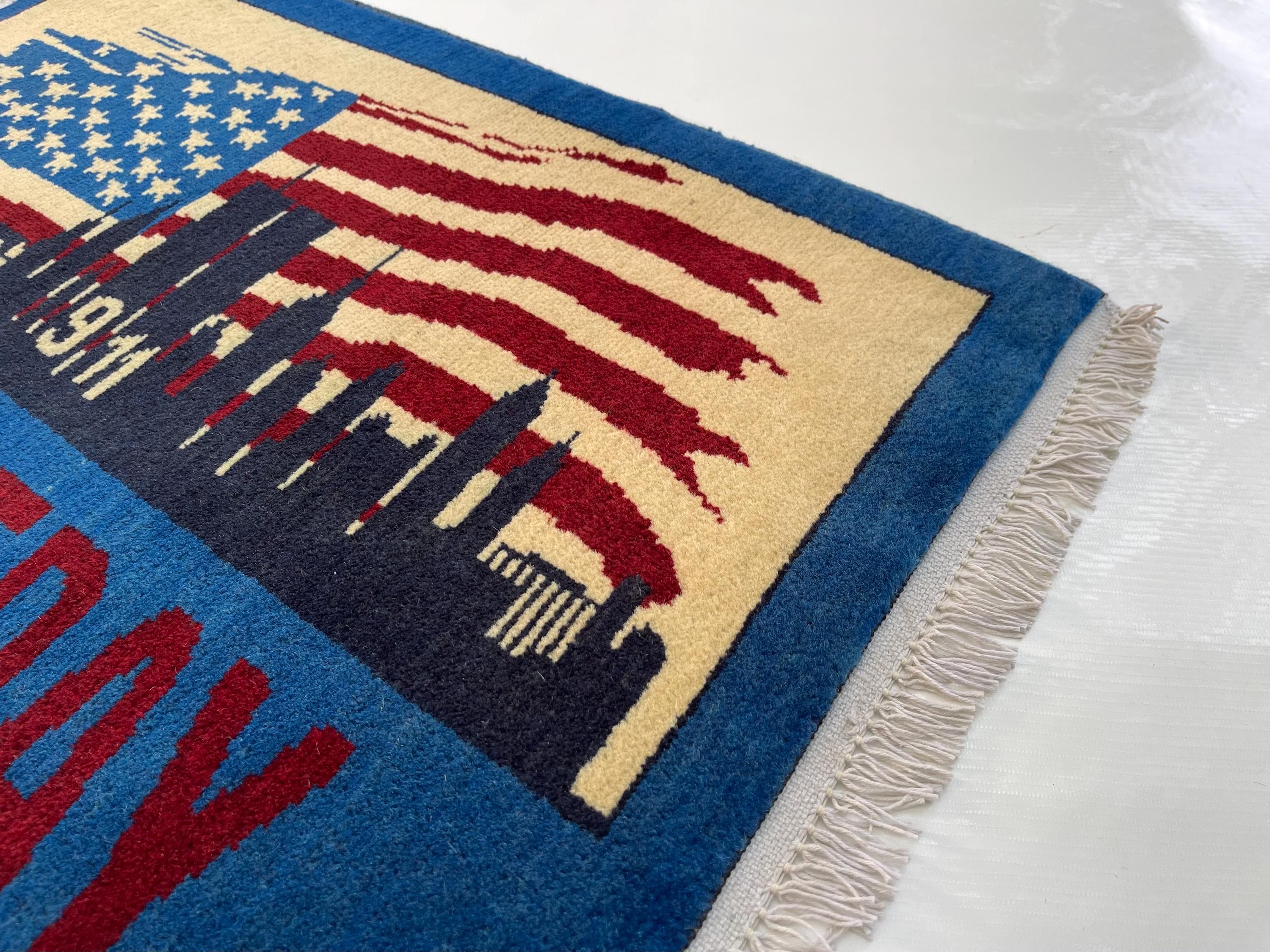 78x59 cm Classic Handmade Afghan war rug Beautifully made wool rug Nomadic Rug Oriental War Rug mini rug 9//11 twin towers #675 - image 5