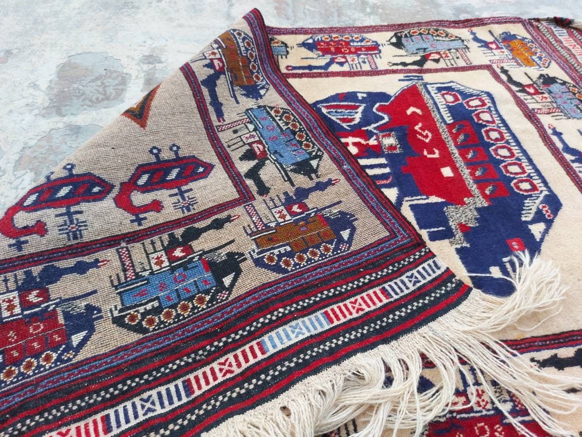 4'7"×2'10" ft Handmade Afghan war art rug war rug - image 4
