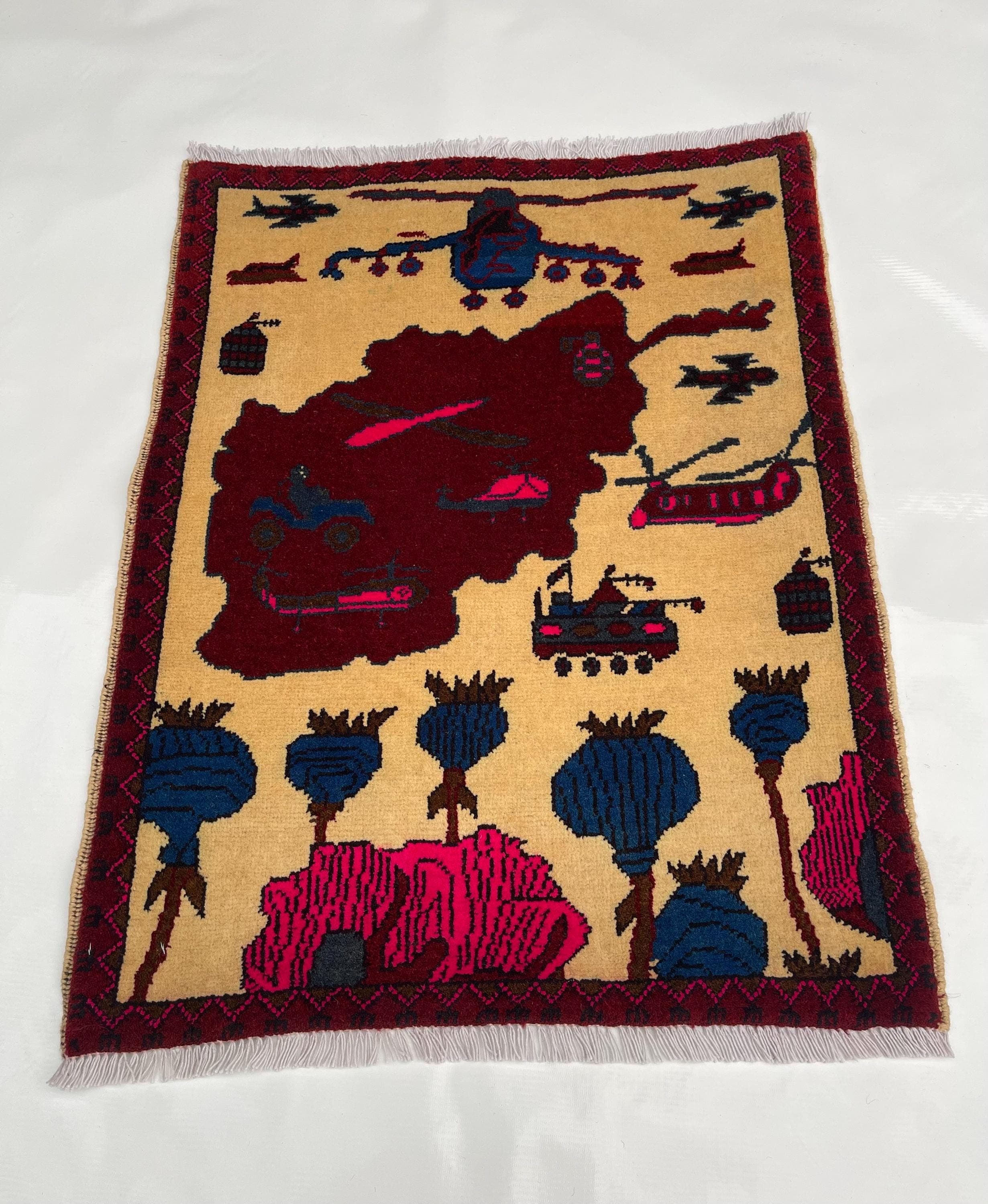 80x64 cm Classic Handmade Afghan war rug Beautifully made wool rug Nomadic Rug Oriental War Rug mini rug 9//11  #387