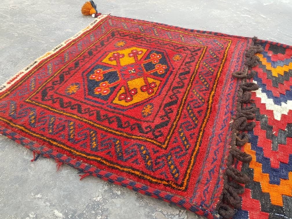 4x2 ft Handmade Afghan baluch saddlebag rug nice quality wool rug Turkmen tribal saddlebag vintage rug - image 5