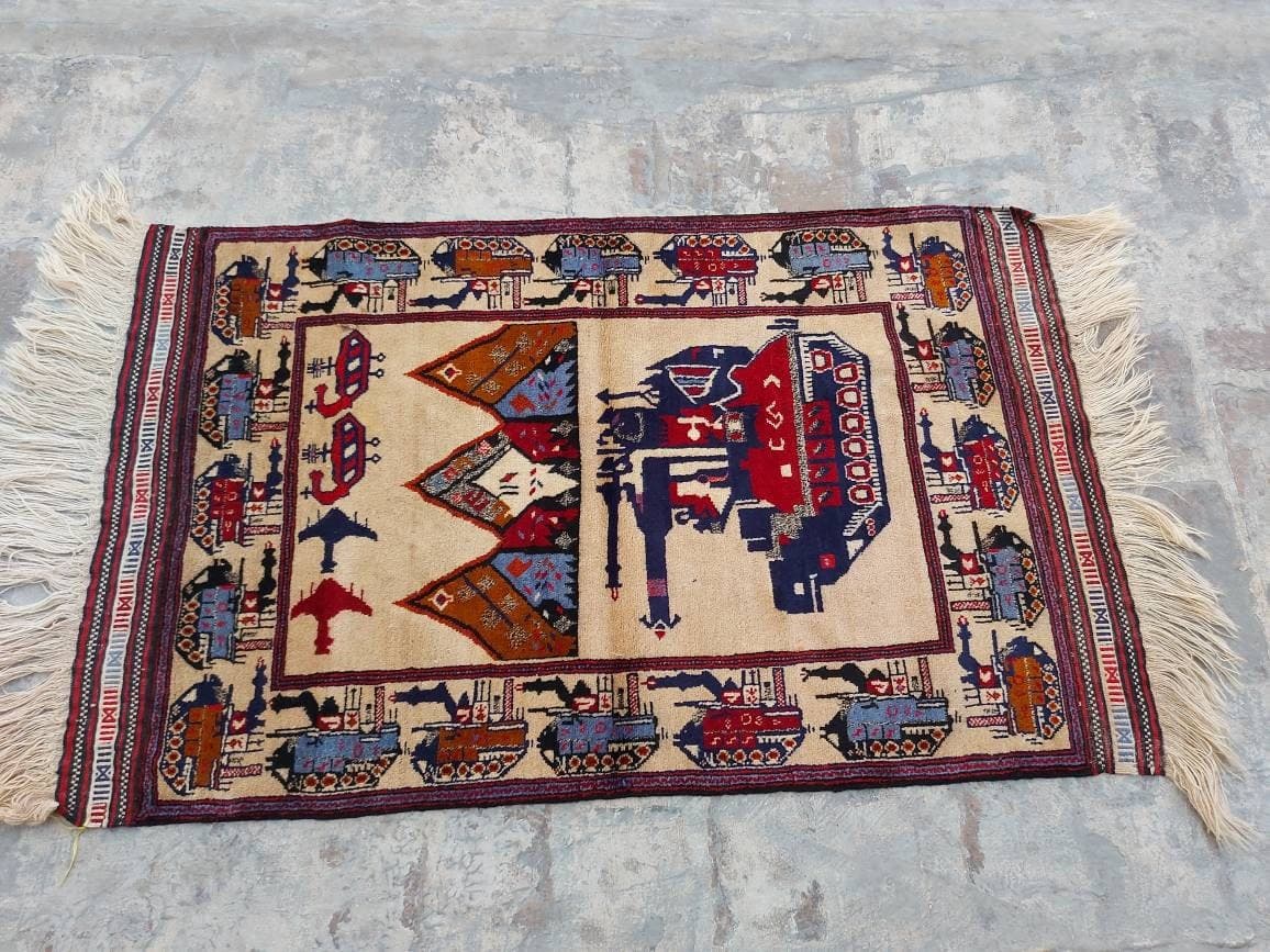 4'7"×2'10" ft Handmade Afghan war art rug war rug - image 5