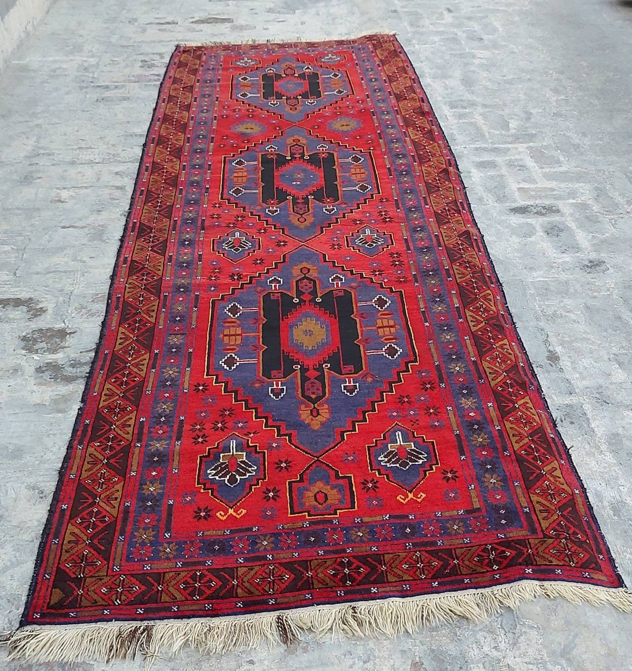12'2"x4' ft Handmade Afghan baluch runner nice vintage wool rug oriental rug runner Hallway rug