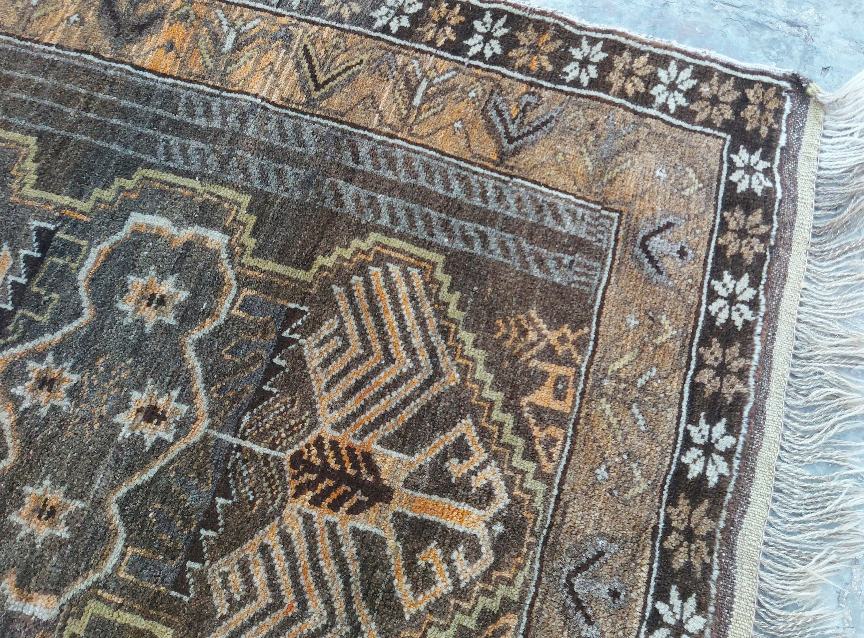 130x91cm Handmade Afghan baluch prayer rug nice vintage wool rug tribal prayer rug Afghan prayer mat natural colours #66 - image 5