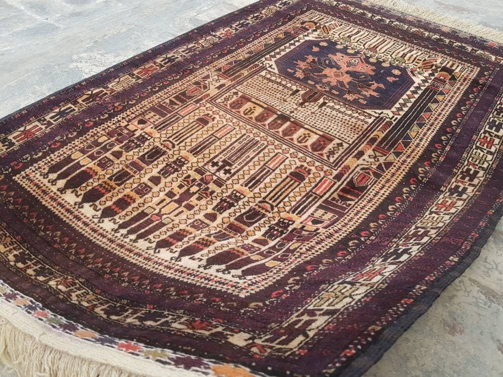5'2"×3'5" ft Beautiful Handmade Afghan baluch prayer rug nice quality wool rug tribal vintage prayer mat - image 3