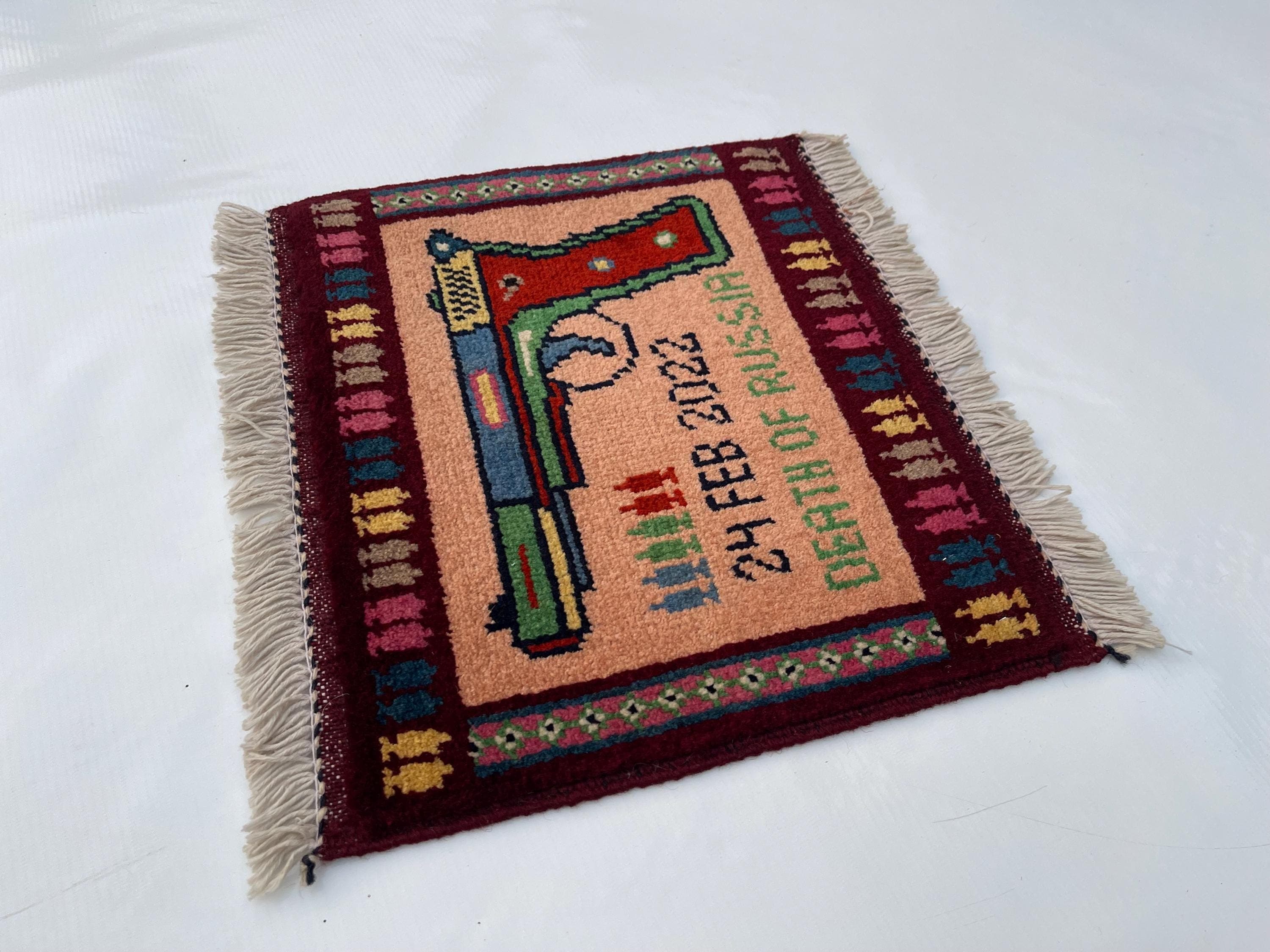 Handmade Afghan war rug wool rug oriental rug Nomadic rug art mini rug pistol rug 32x37 cm #690 - image 3