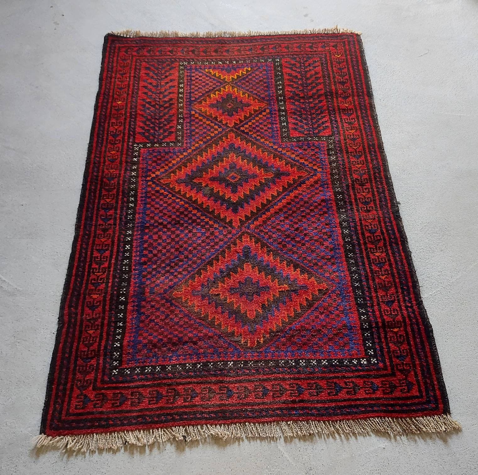 128x86 cm Handmade Afghan baluch mushvani prayer rug nice vintage wool rug tribal vegetable dyed prayer mat/rug