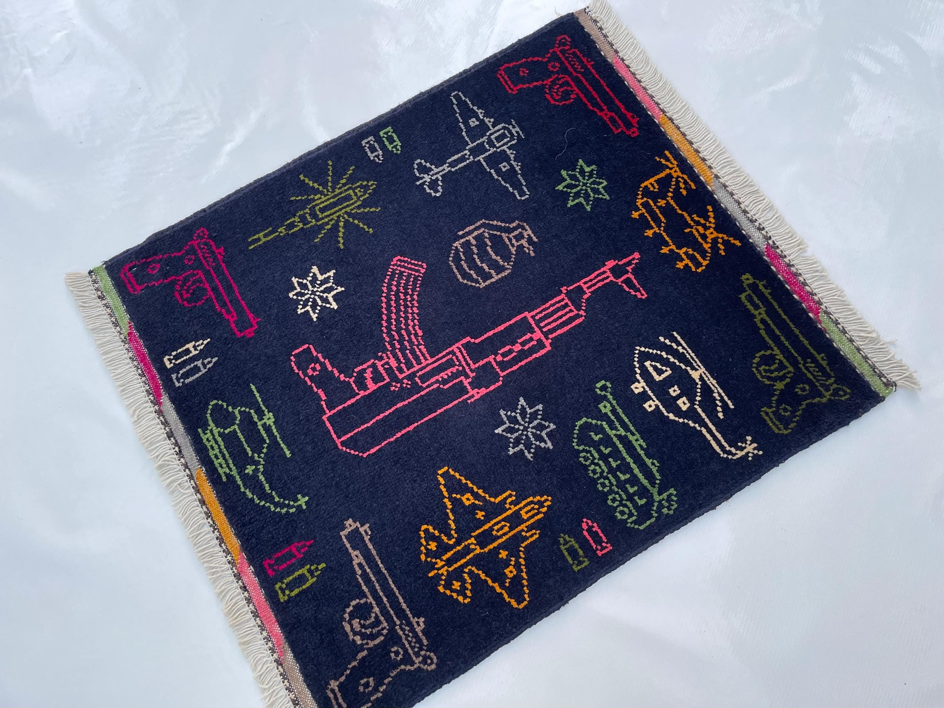 70x61cm war rug wool rug oriental war art mini war rug Afghan war handicrafts naokar rug Merinos wool rug ethnic rug #793 - image 3
