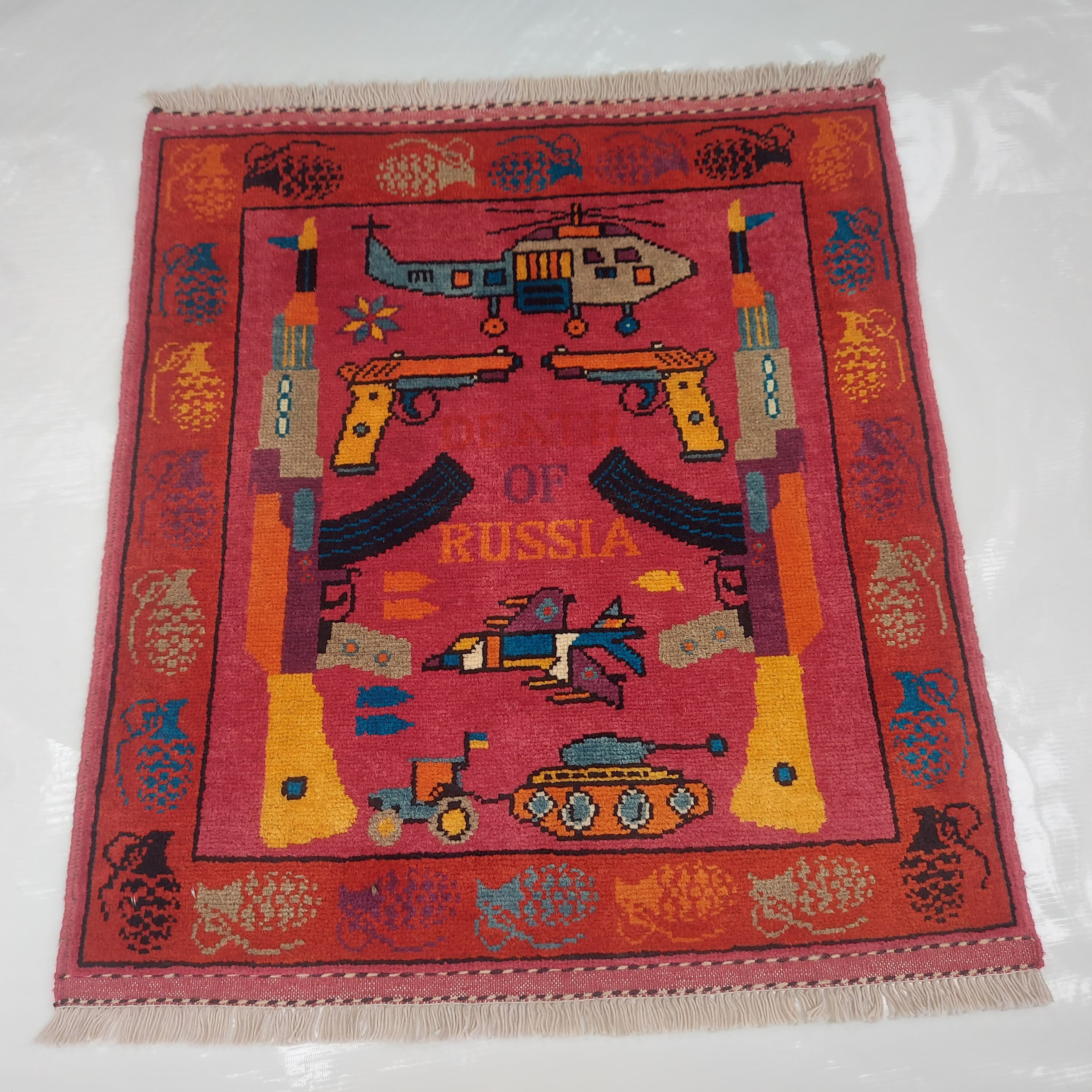 Afghan war rug Beautifully made wool rug Nomadic Rug Oriental War art mini war rug square rug 75x69cm  #182