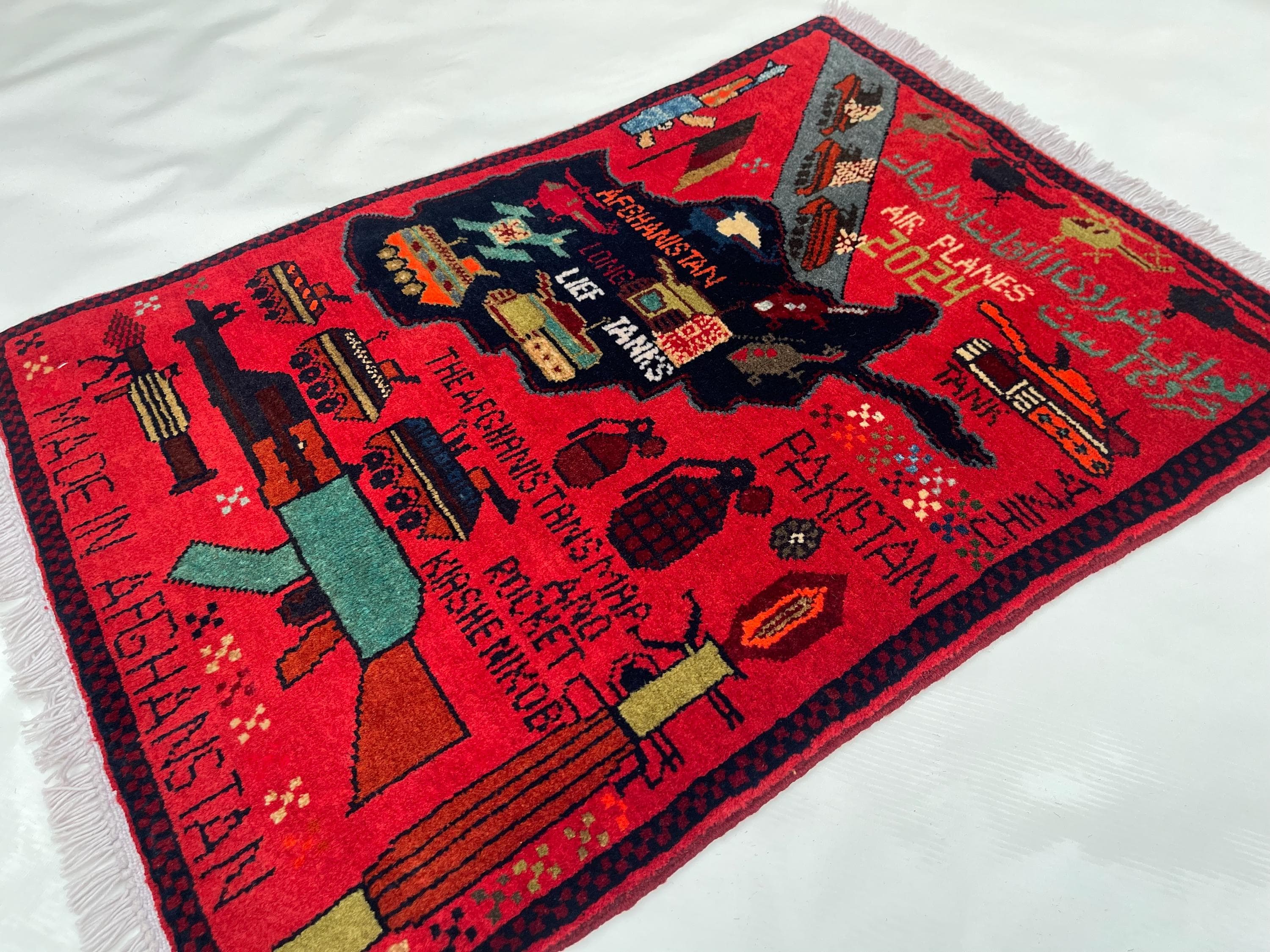 80x59 cm Ethnic Handmade Afghan war rug Beautifully made wool rug Nomadic Rug Oriental War Rug mini rug pictorial rug #348 - image 4