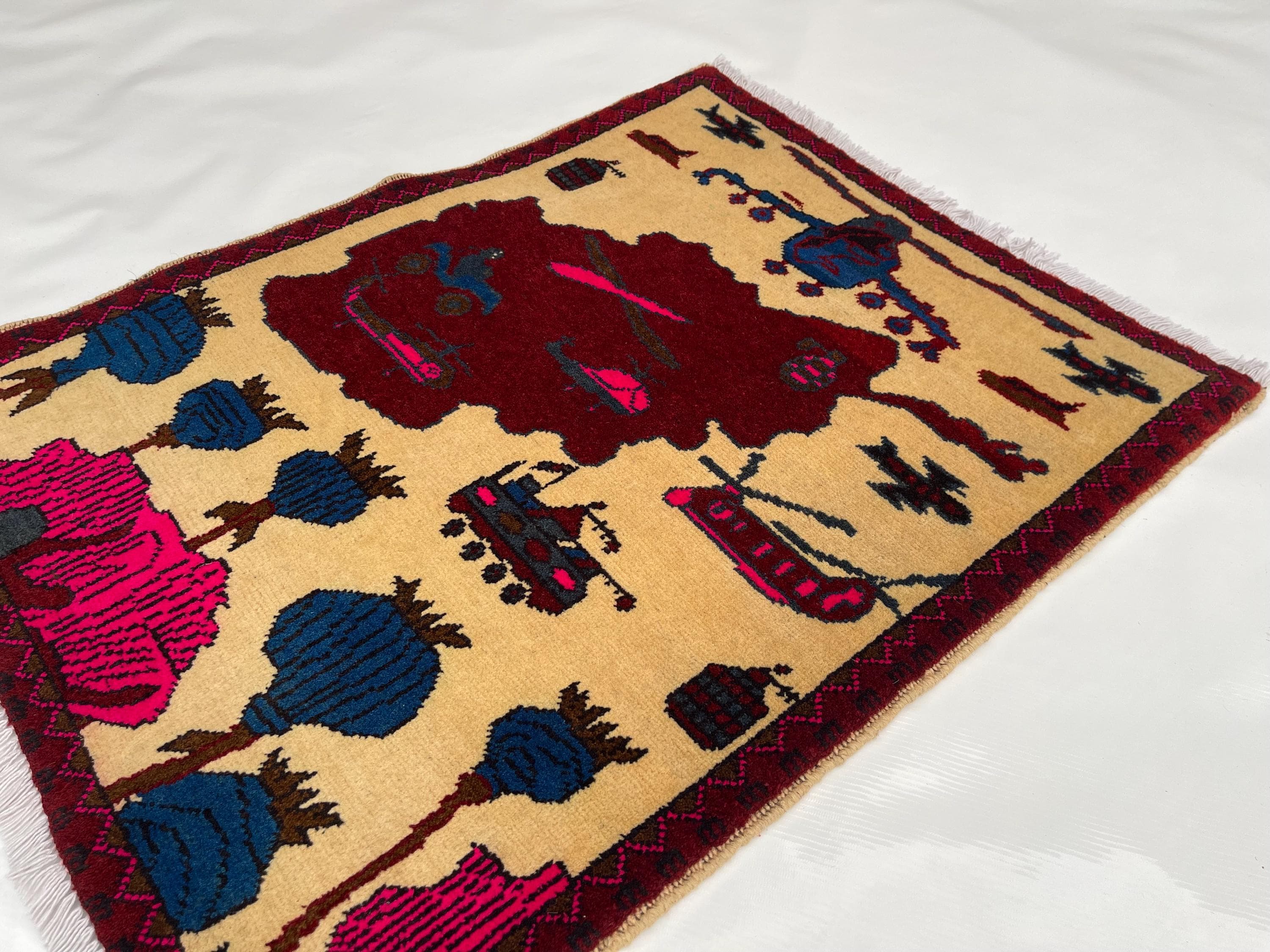 80x64 cm Classic Handmade Afghan war rug Beautifully made wool rug Nomadic Rug Oriental War Rug mini rug 9//11 #387 - image 5