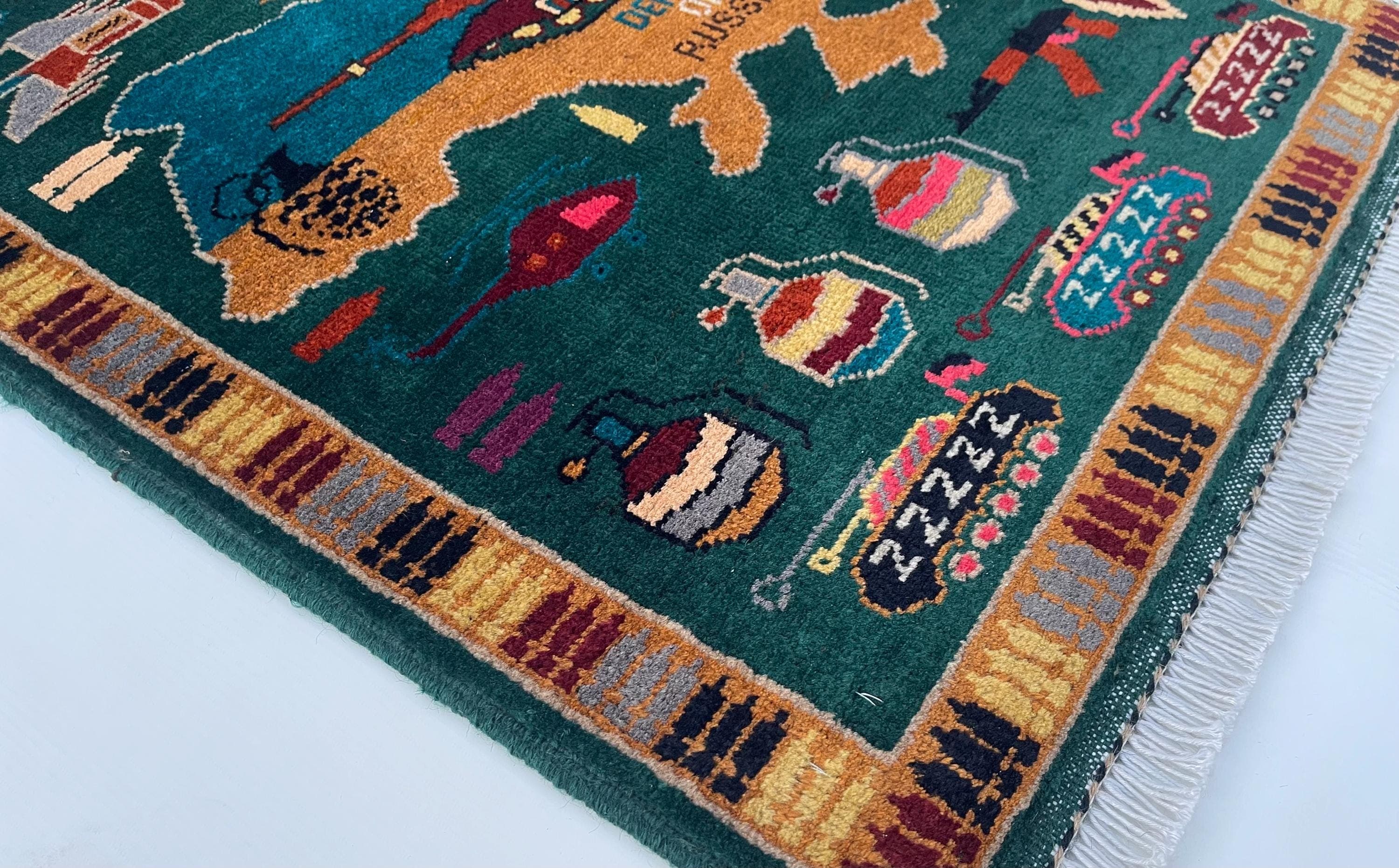 86x64 cm Handmade Afghan war rug wool rug handicrafts war art beautifully made war rug #286 - image 5