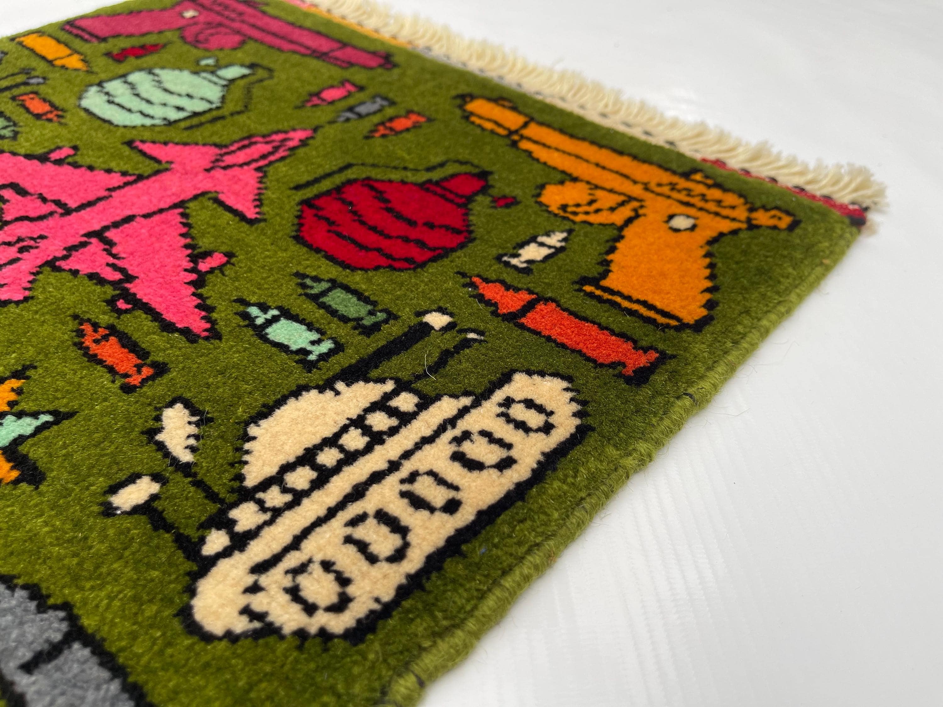 44x40 cm Handmade Afghan war rug pair wool rug war rug oriental area rug mini war rug handicrafts #353 - image 3