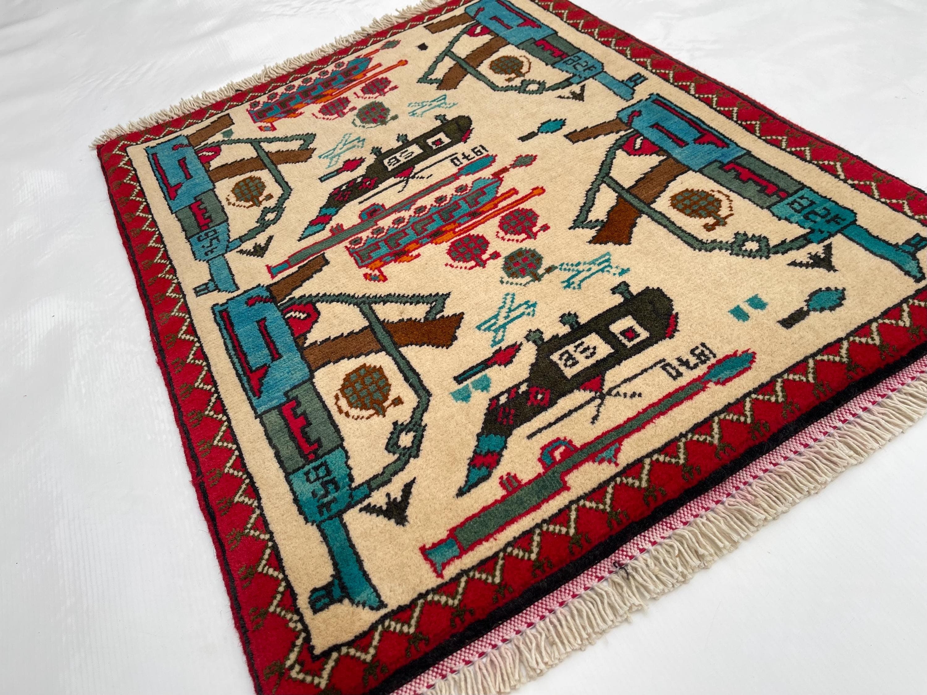 78x63 cm Handmade Afghan war rug wool rug Nomadic Rug Oriental War Rug mini rug oriental area rug folk art handicrafts #659 - image 4