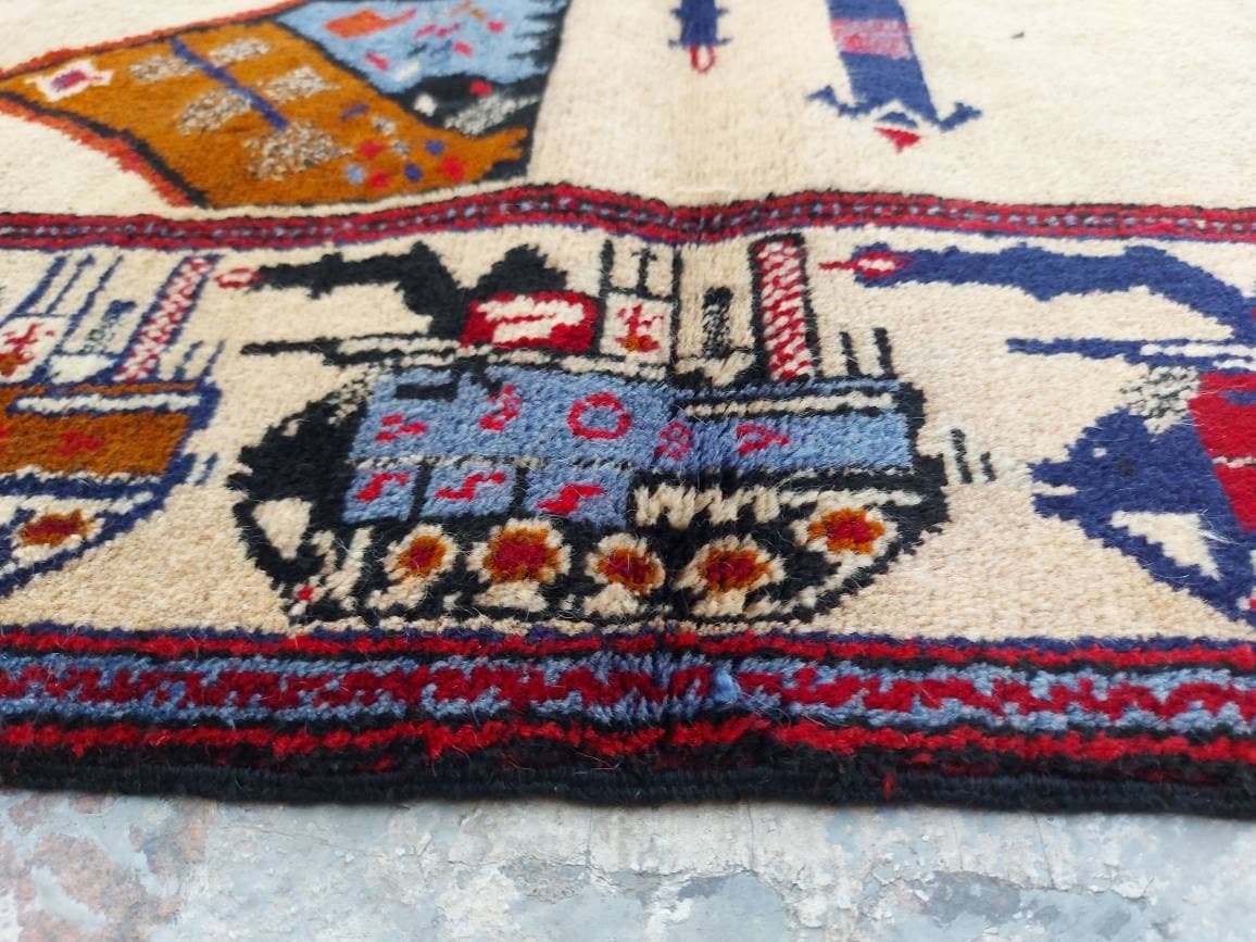 4'7"×2'10" ft Handmade Afghan war art rug war rug - image 3