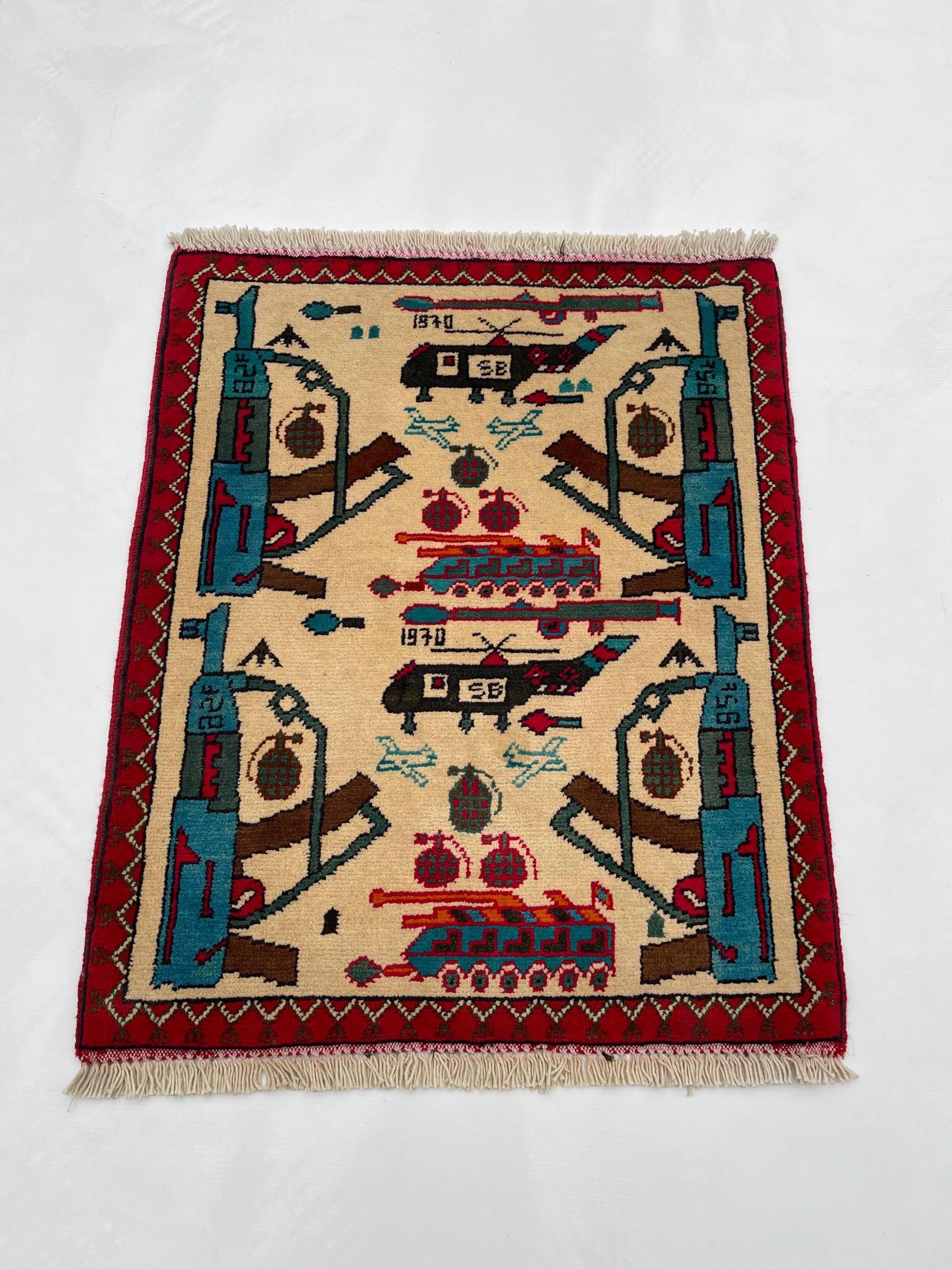 78x63 cm Handmade Afghan war rug wool rug Nomadic Rug Oriental War Rug mini rug oriental area rug folk art handicrafts #659