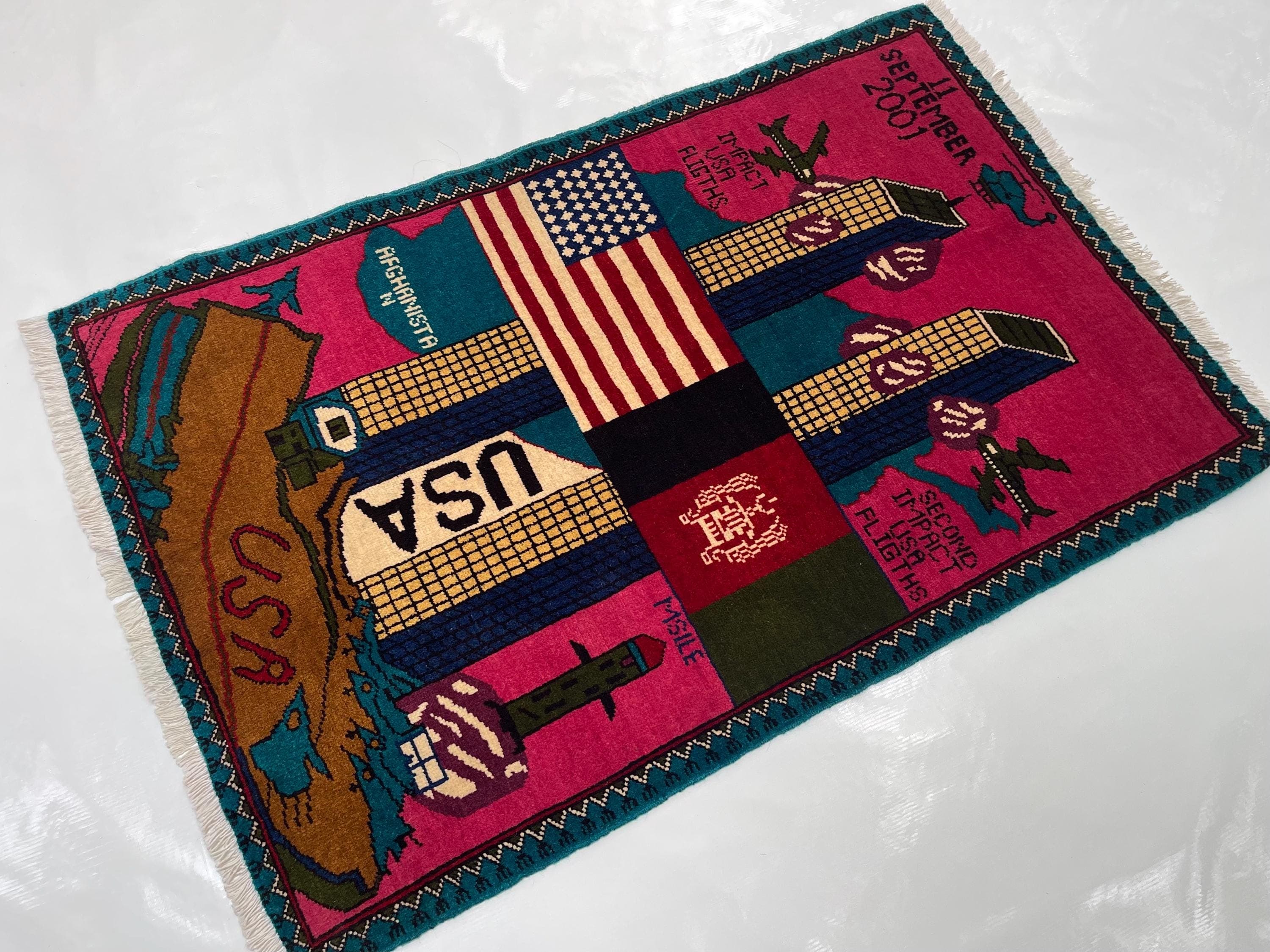 120x81 cm Classic Handmade Afghan war rug Beautifully made wool rug Nomadic Rug Oriental War rug twin towers handicrafts 9//11 #600 - image 3