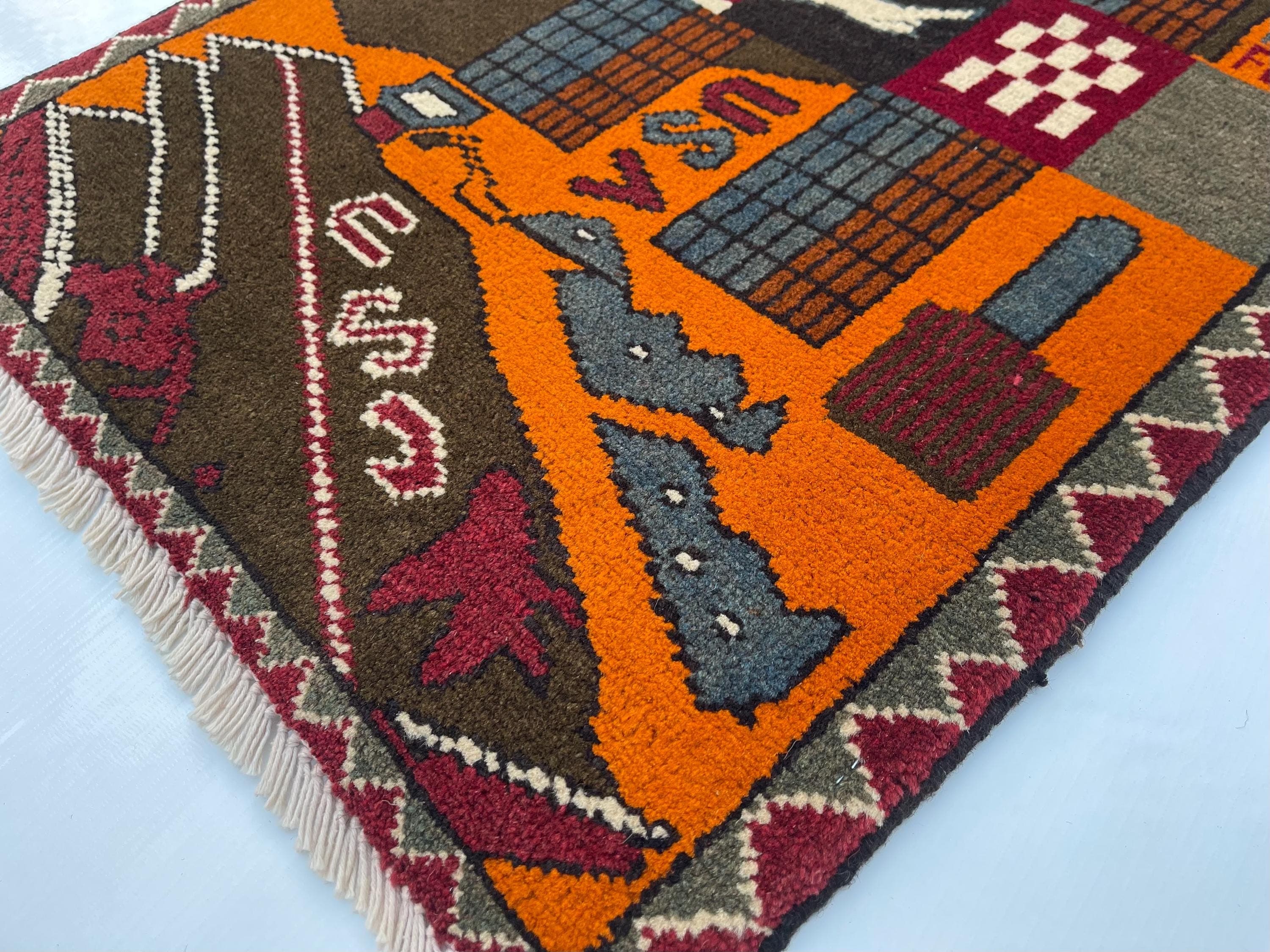 75x57 cm Classic Handmade Afghan war rug Beautifully made wool rug Nomadic Rug Oriental War Rug mini rug 9//11 #267 - image 4