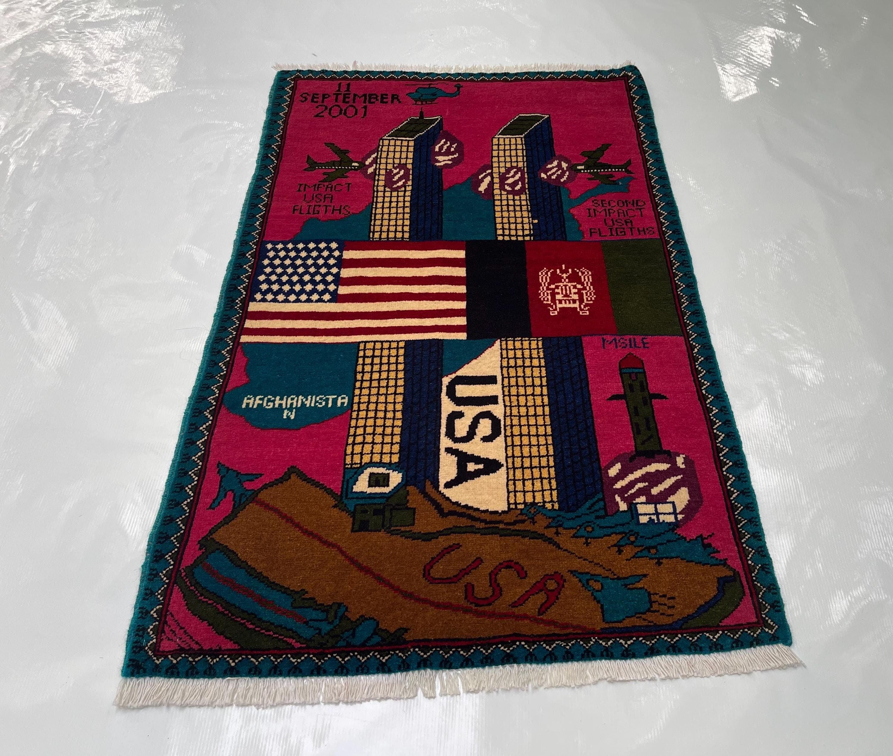 120x81 cm Classic Handmade Afghan war rug Beautifully made wool rug Nomadic Rug Oriental War rug twin towers handicrafts 9//11 #600 - image 4