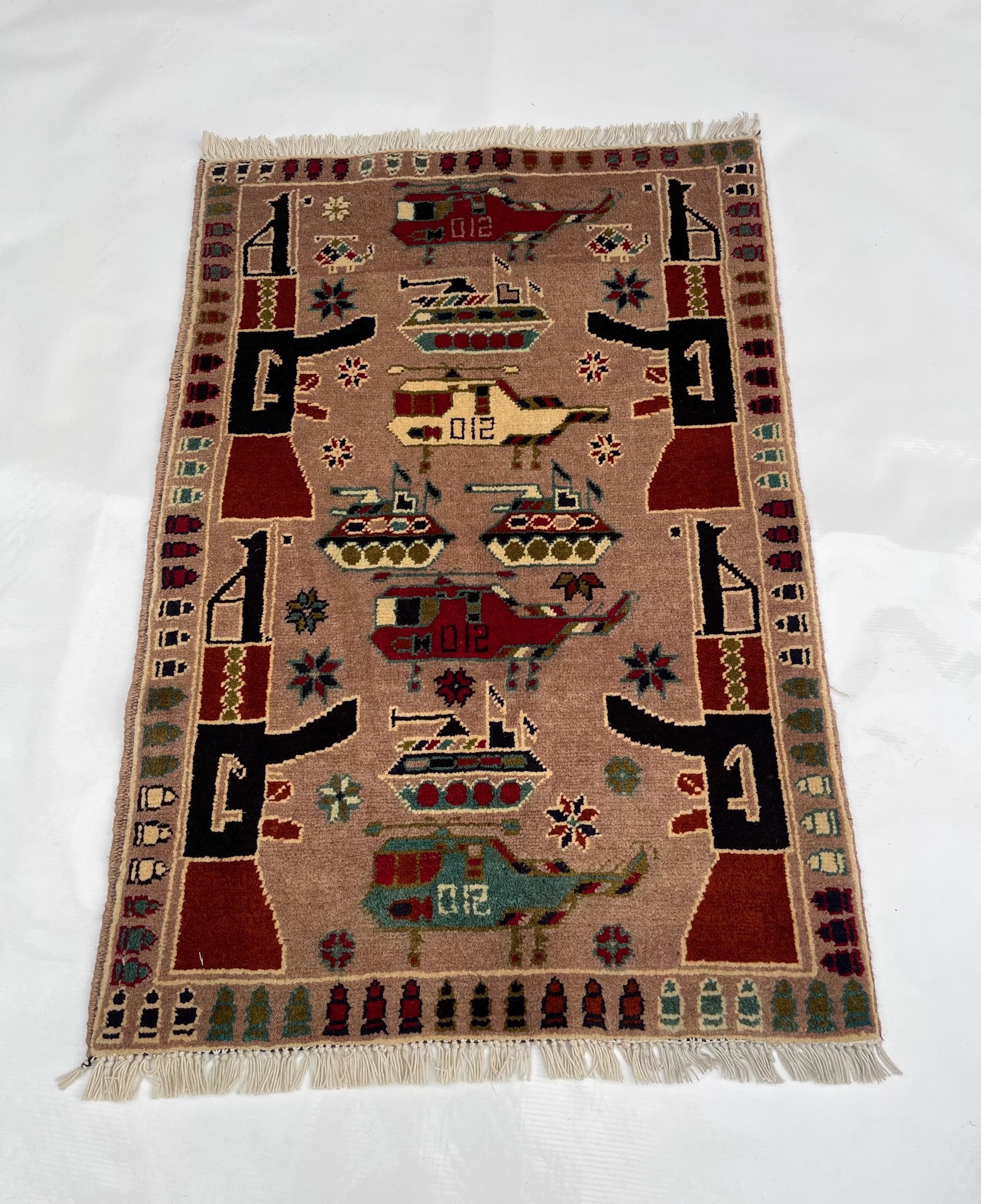 91x63 cm Handmade Afghan war rug wool rug Nomadic Rug Oriental War Rug mini rug oriental area rug folk art handicrafts #366