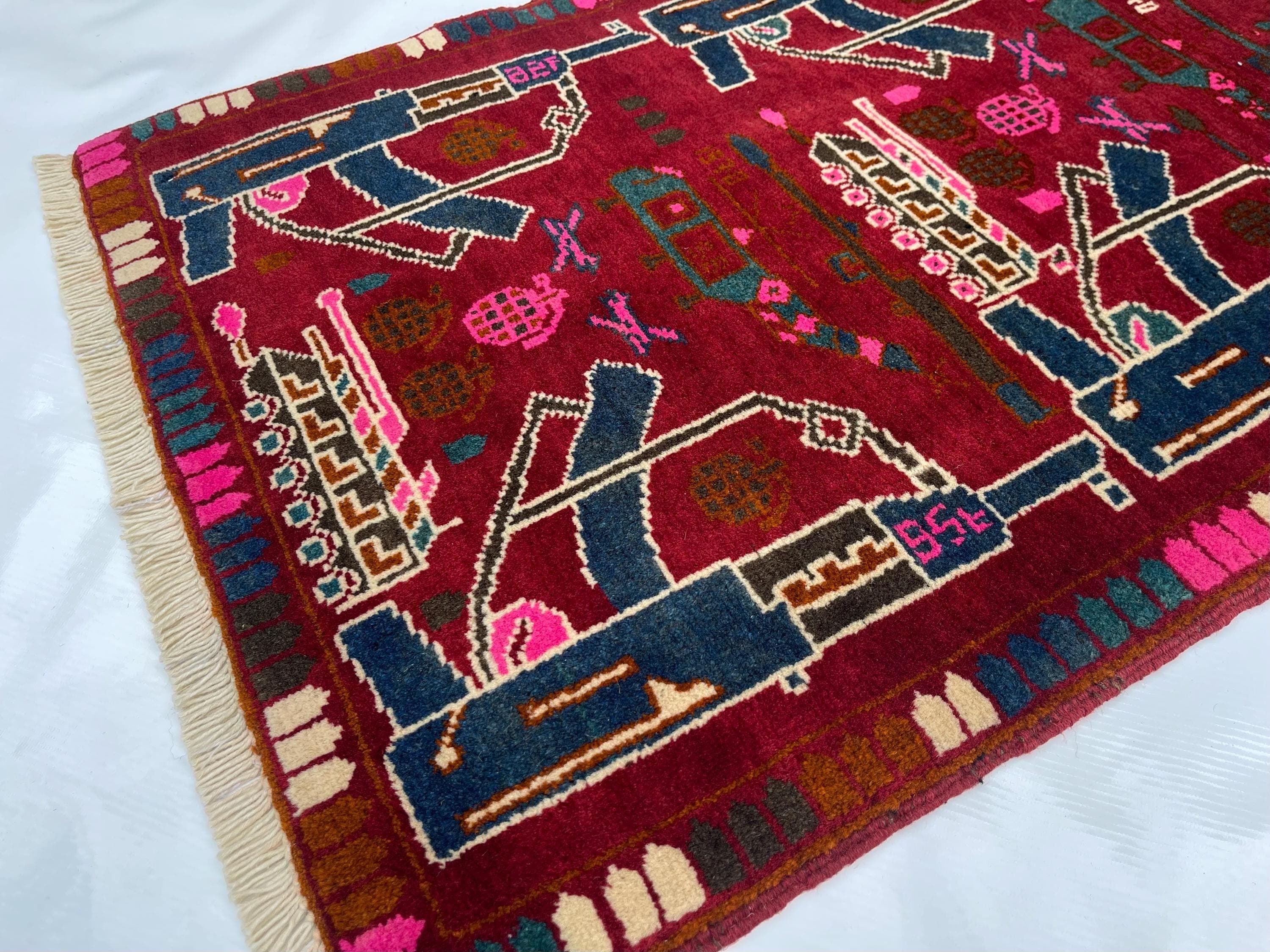 91x64 cm Classic Handmade Afghan war rug Beautifully made wool rug Nomadic Rug Oriental War Rug mini rug handicrafts #307 - image 4