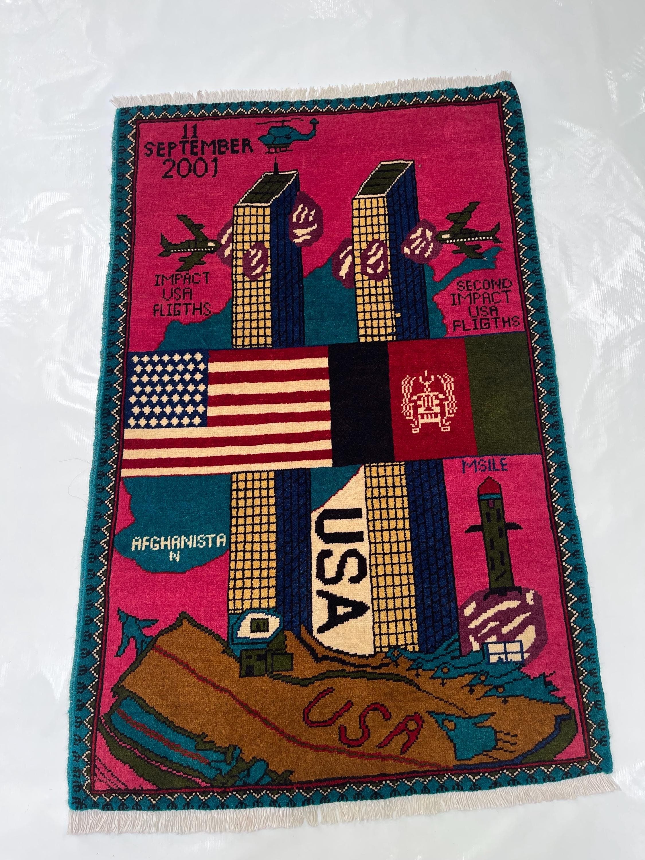 120x81 cm Classic Handmade Afghan war rug Beautifully made wool rug Nomadic Rug Oriental War rug twin towers handicrafts 9//11 #600 - image 5