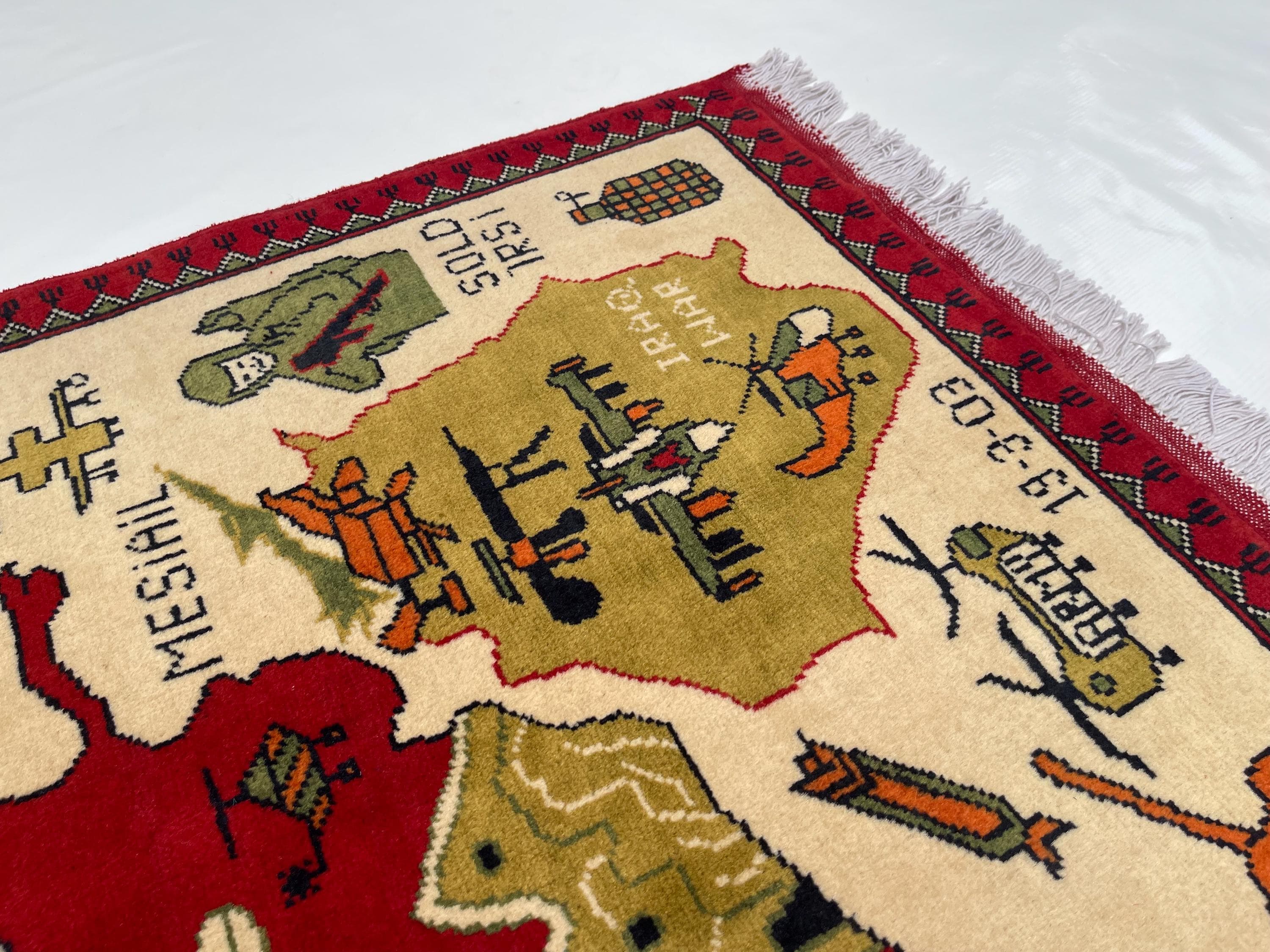 130x81 cm Classic Handmade Afghan war rug Beautifully made wool rug Nomadic Rug Oriental War Rug 9/11 twin towers handicrafts #371 - image 3