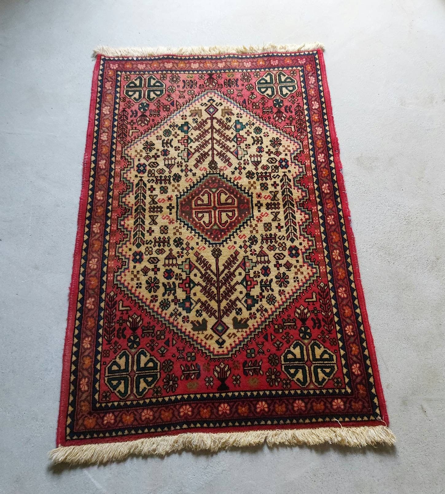 3'7"×2'2" ft Handmade wool rug oriental rug small rug doormat decorative rug vintage square rug vegetable dyed Ethnic rug