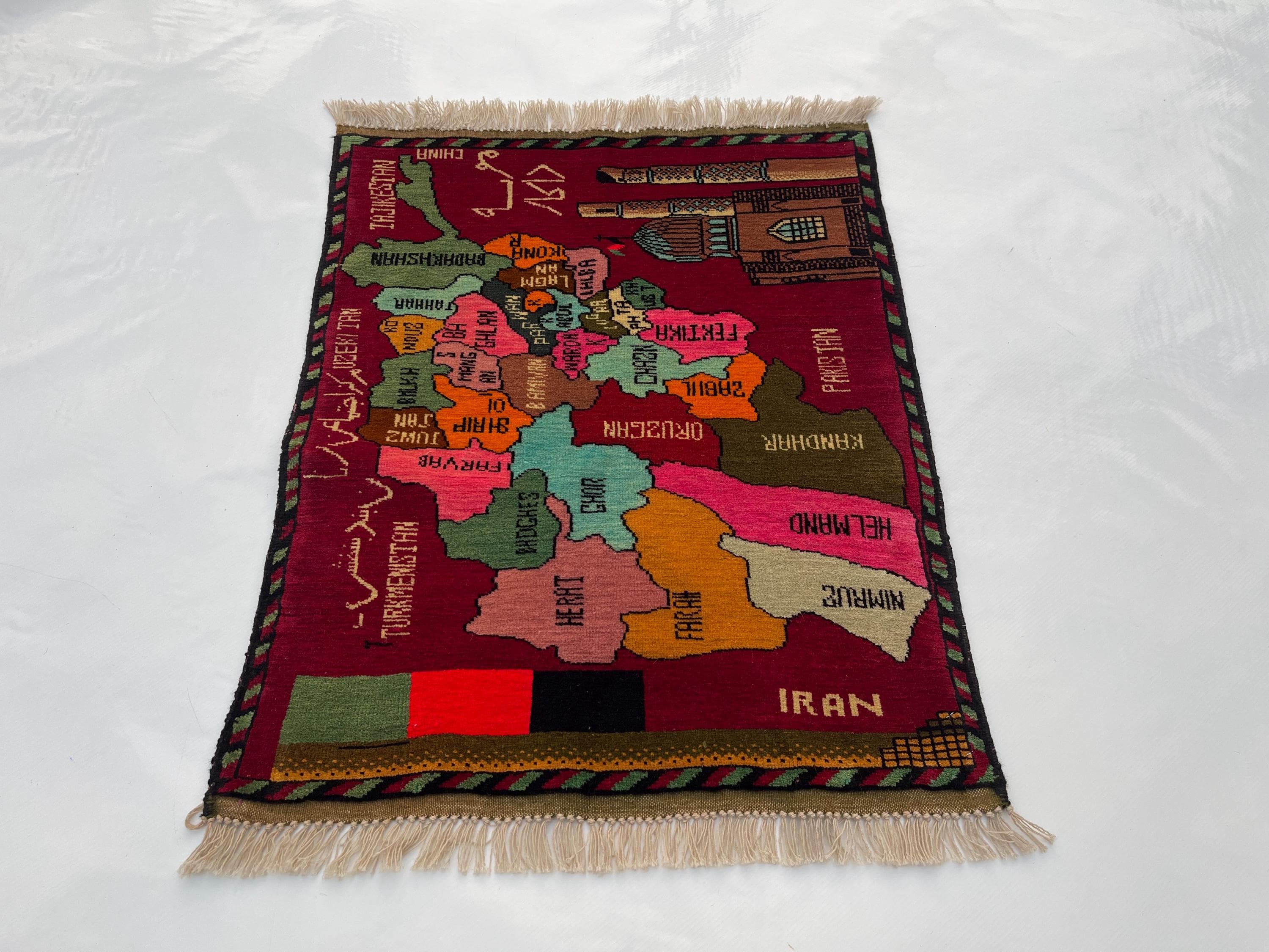 85x70 cm Ethnic rug Afghan War Art rug Wool war Rug Tribal handicrafts Afghan Maps area rug #672 - image 3