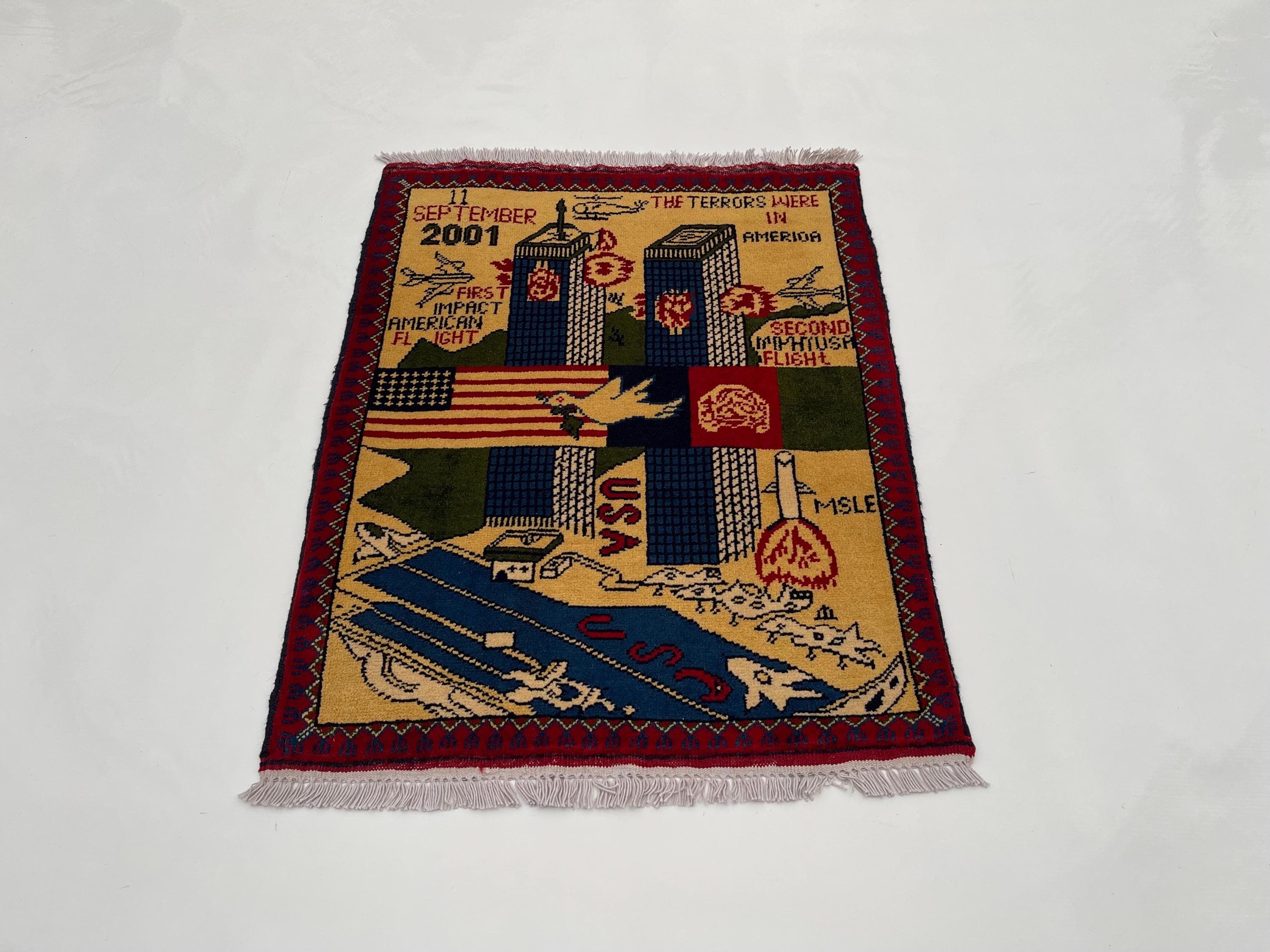 80x65 cm Handmade Afghan war rug wool rug war rug oriental wool rug mini war rug handicrafts opiume #706 - image 3