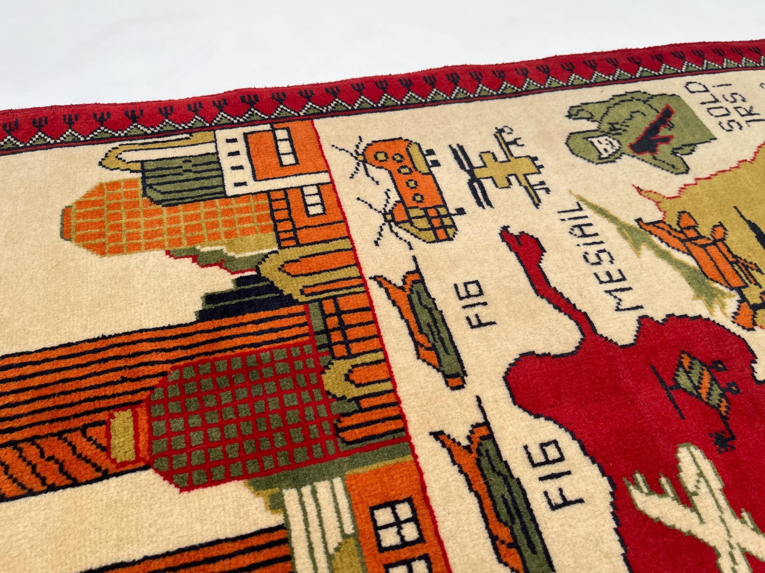 130x81 cm Classic Handmade Afghan war rug Beautifully made wool rug Nomadic Rug Oriental War Rug 9/11 twin towers handicrafts #371 - image 4