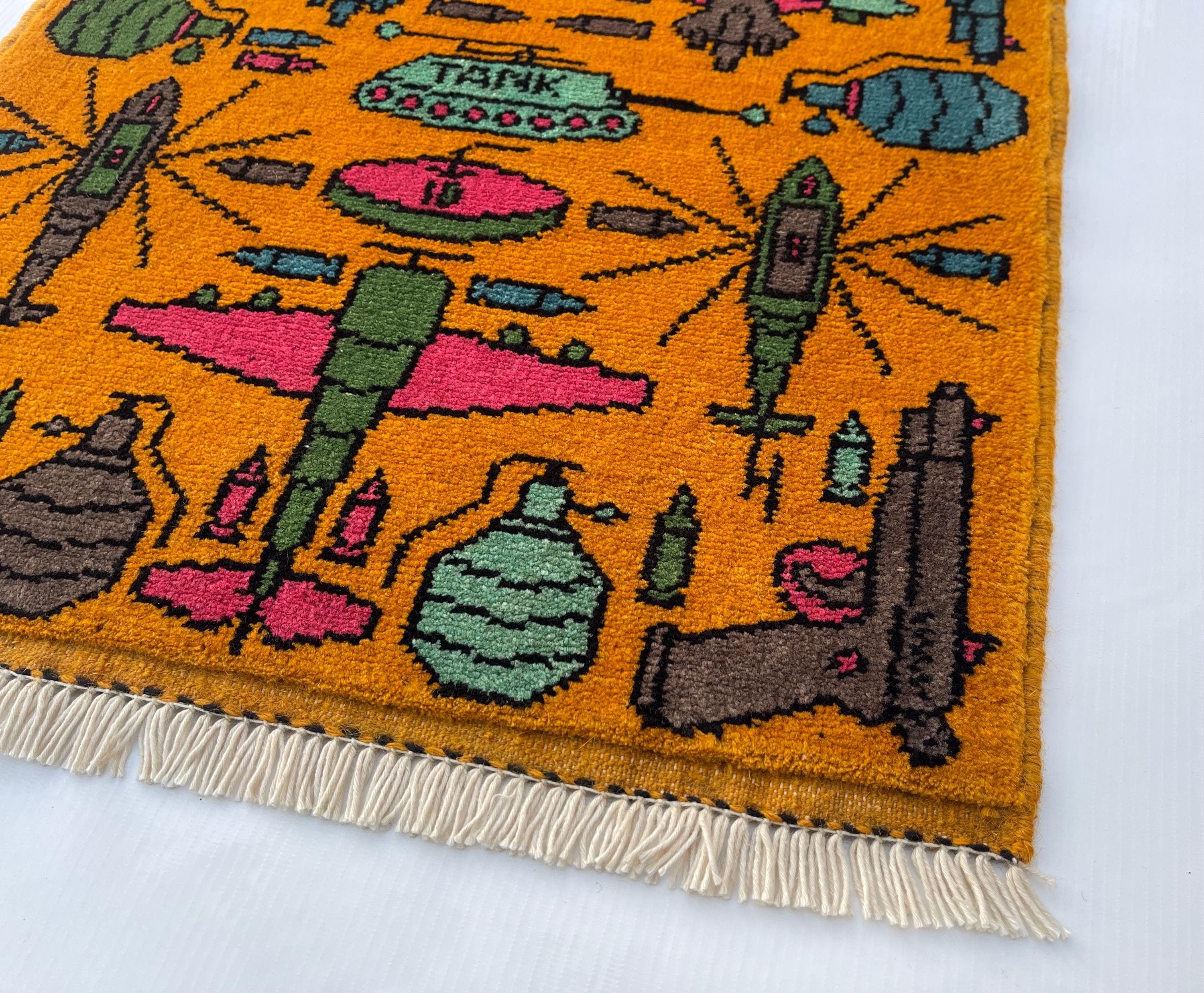 52x50cm war rug wool rug oriental war art mini war rug Afghan war handicrafts square rug #241 - image 5