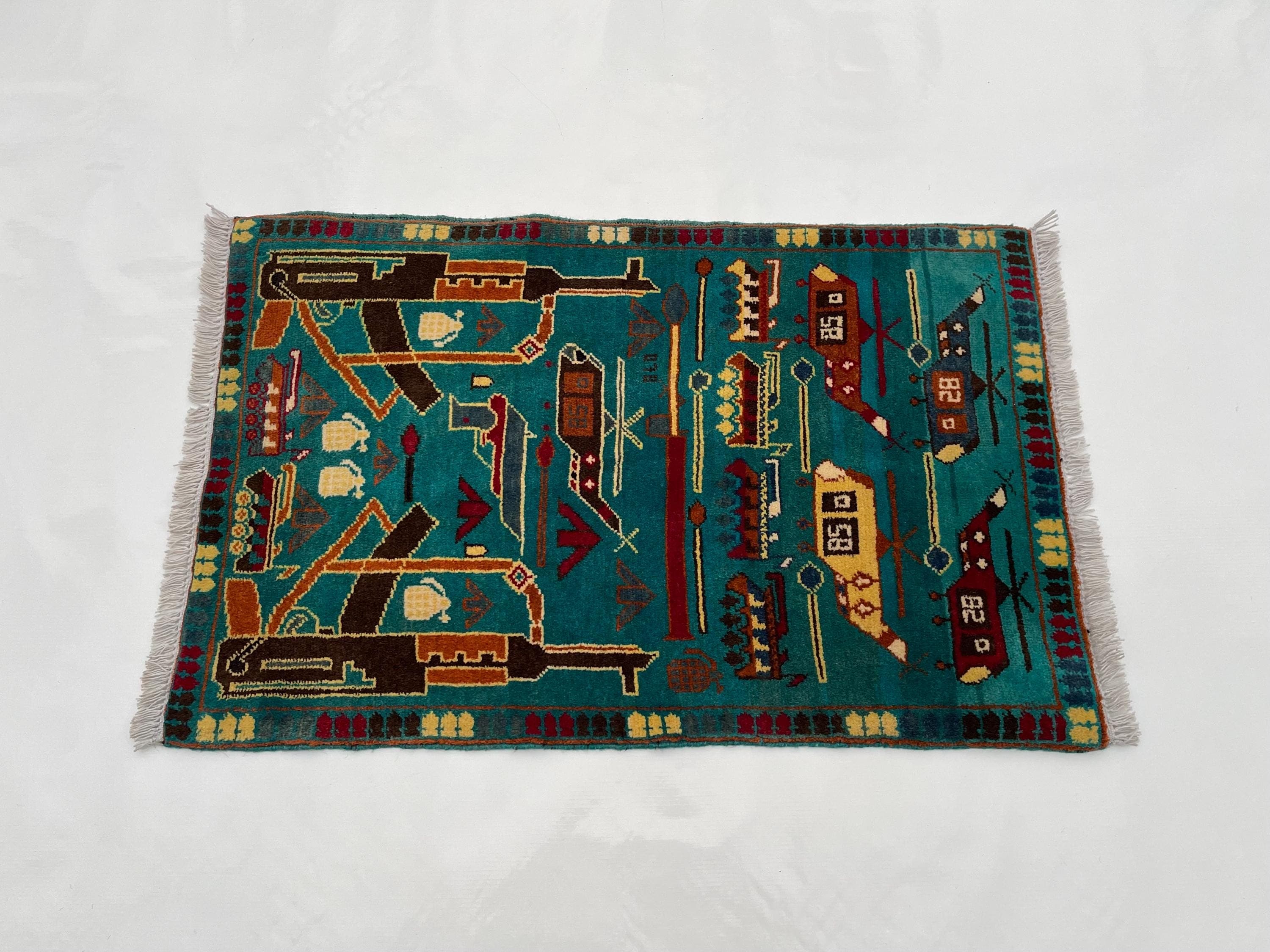 91x61 cm Handmade Afghan war rug wool rug Nomadic Rug Oriental War Rug mini rug oriental area rug folk art handicrafts #692 - image 3