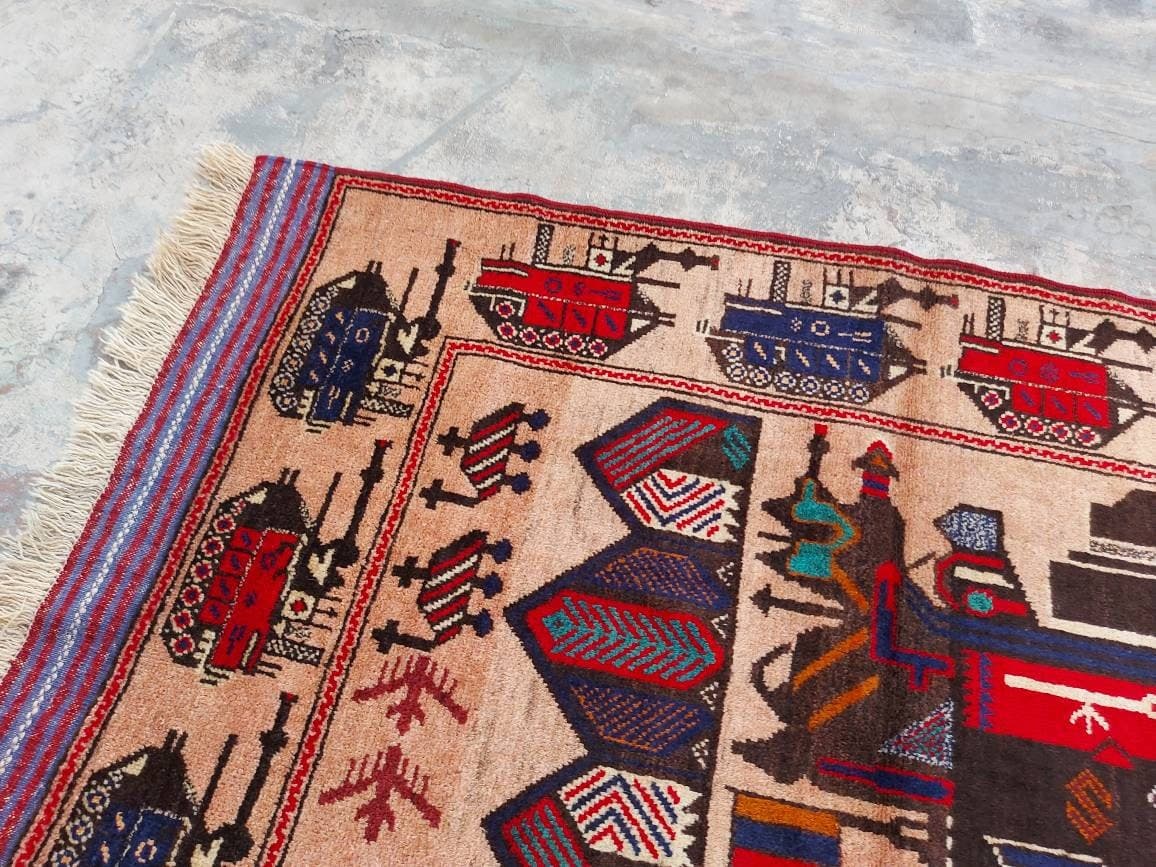 5x3 ft Handmade Afghan war art rug war rug Ethnic rug - image 5