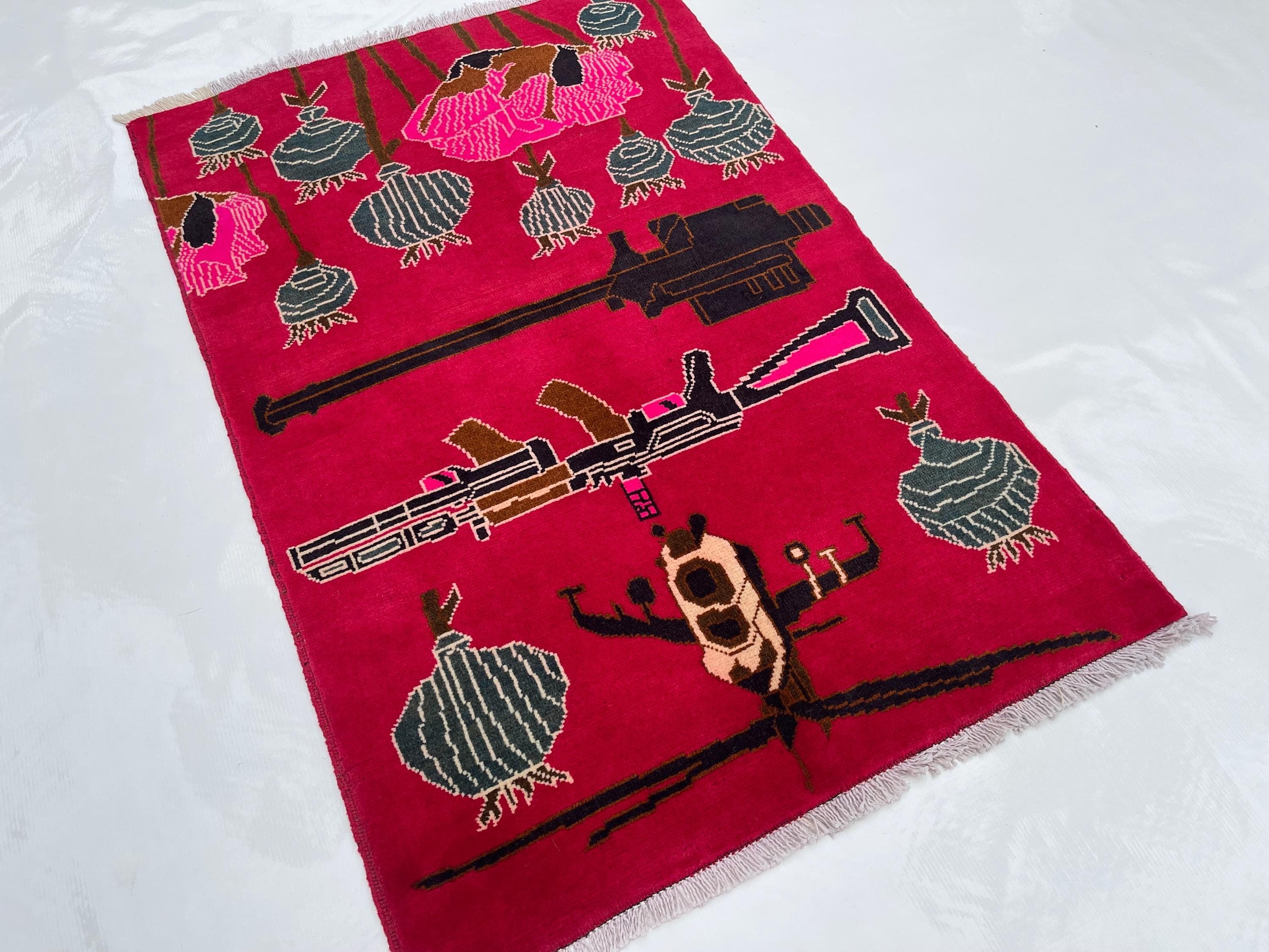 108x80 cm Classic Handmade Afghan war rug Beautifully made wool rug Nomadic Rug Oriental War Rug mini rug Opiume#351 - image 5