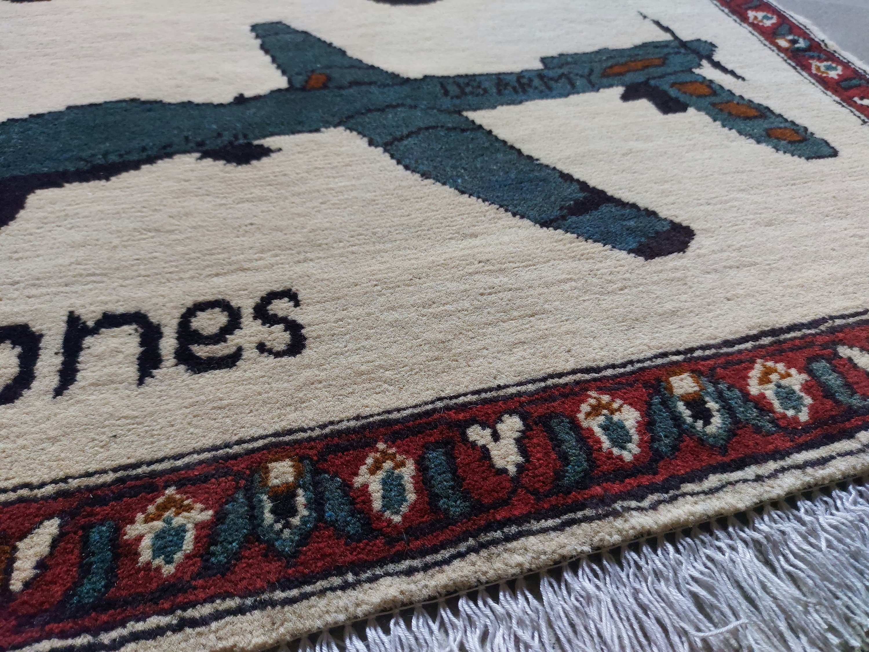 Afghan war rug handmade rug Ethnic tribal rug drones 122x77cm #36 - image 4