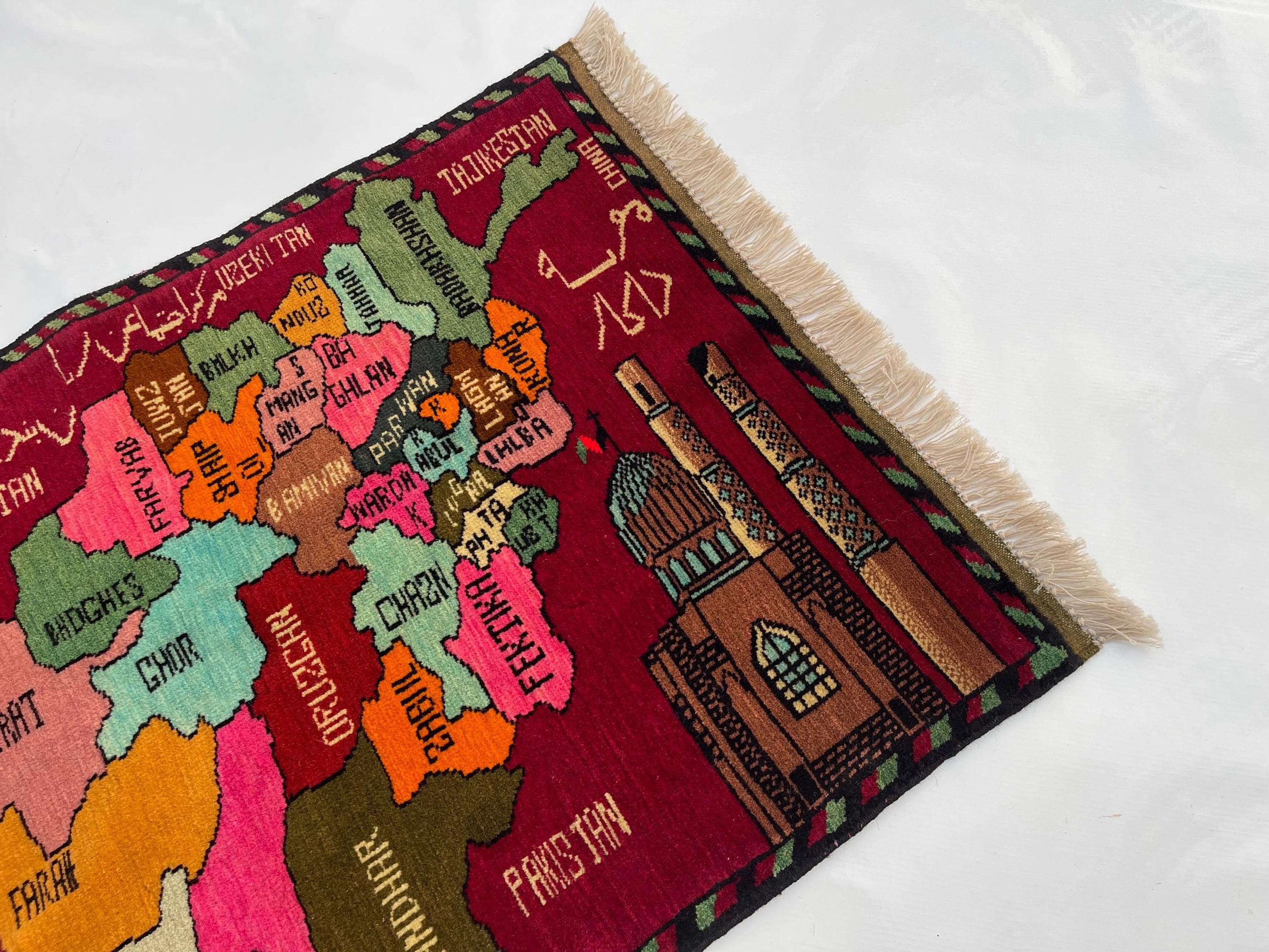 85x70 cm Ethnic rug Afghan War Art rug Wool war Rug Tribal handicrafts Afghan Maps area rug #672 - image 4