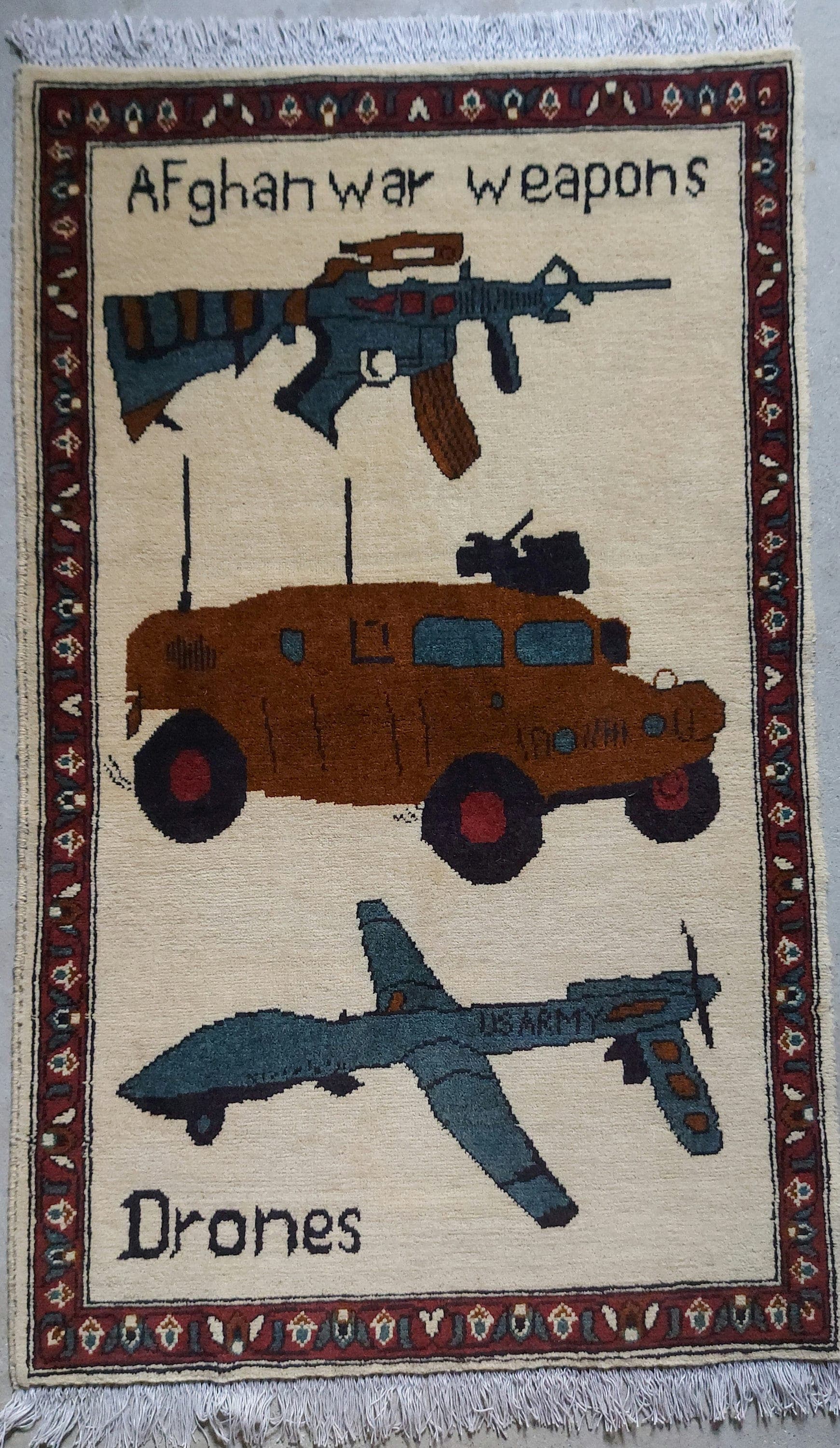 Afghan war rug handmade rug Ethnic tribal rug drones 122x77cm   #36